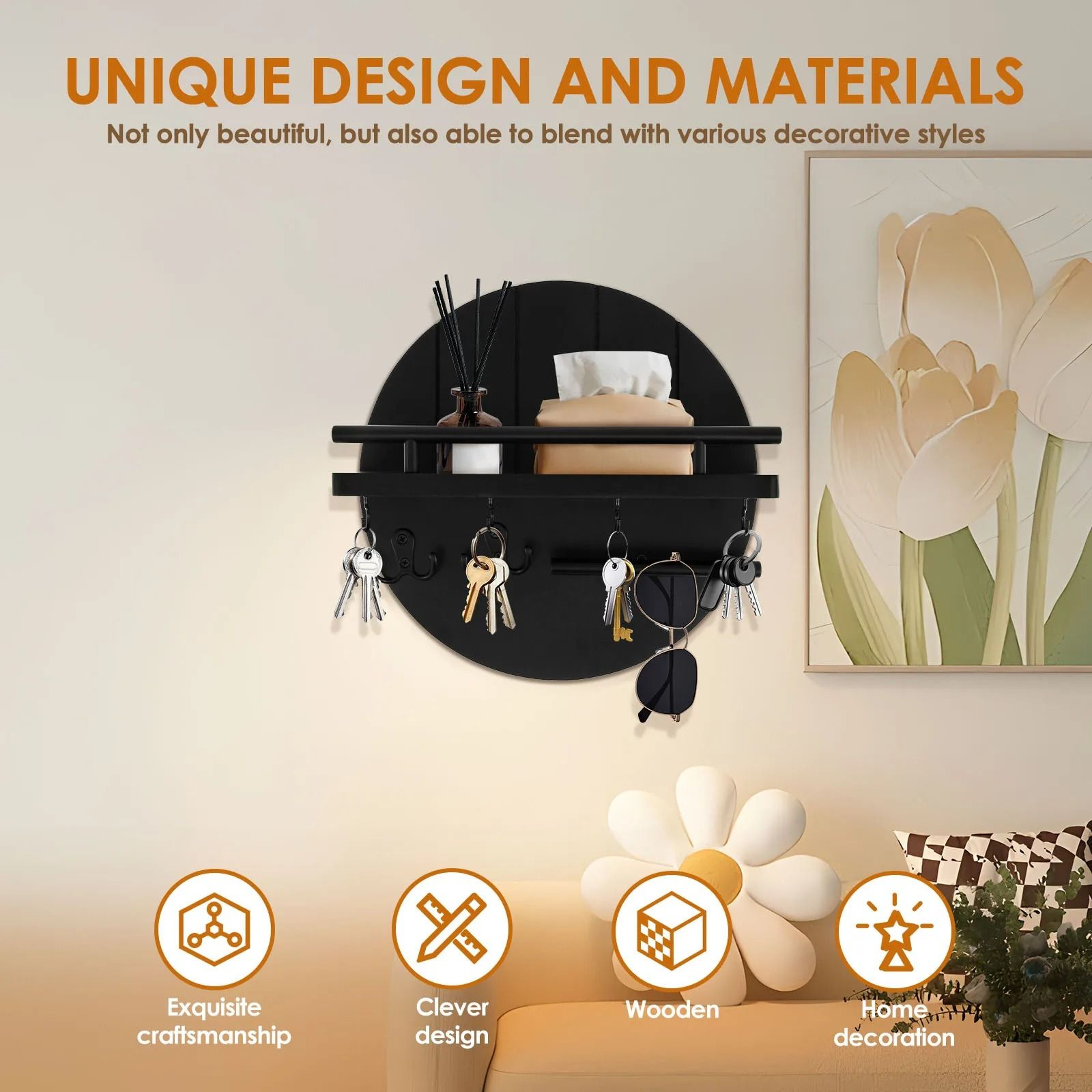Wood Wall Mounted Key Holder And Mail Organizer 3