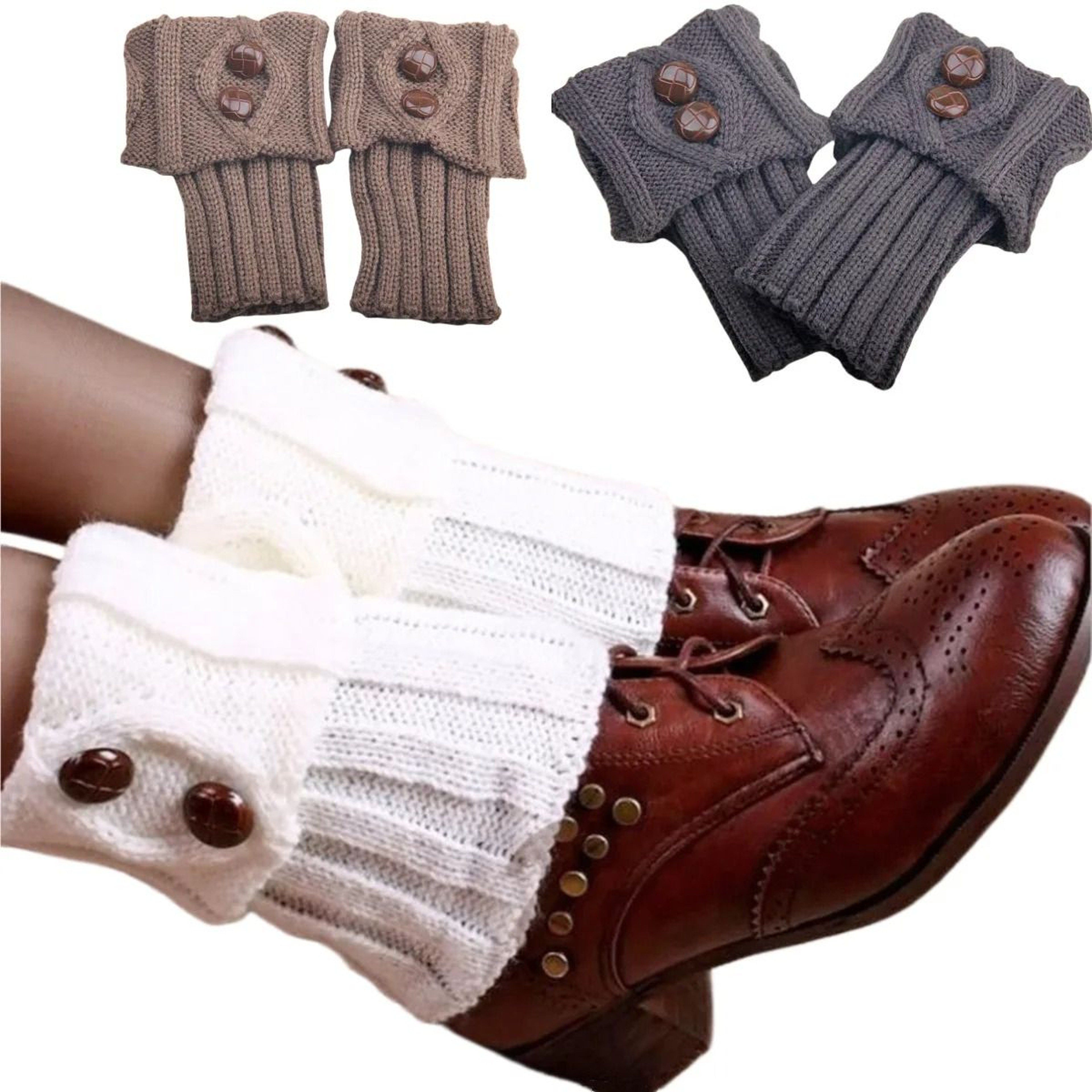 Short Rhombus Geometric Knit Boot Cuffs 0