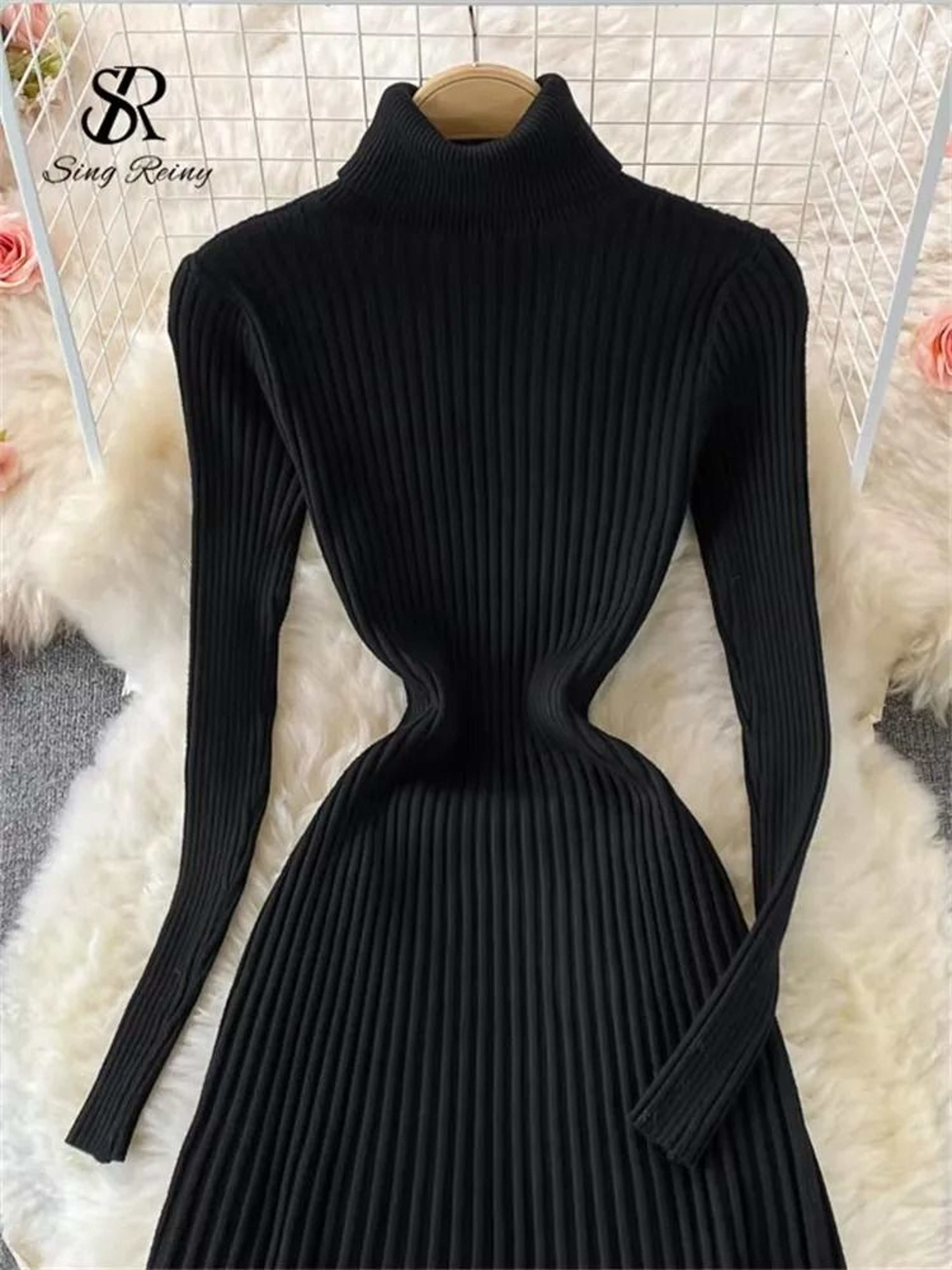 Pleated Knit Slim Bodycon Sweater Dress 2