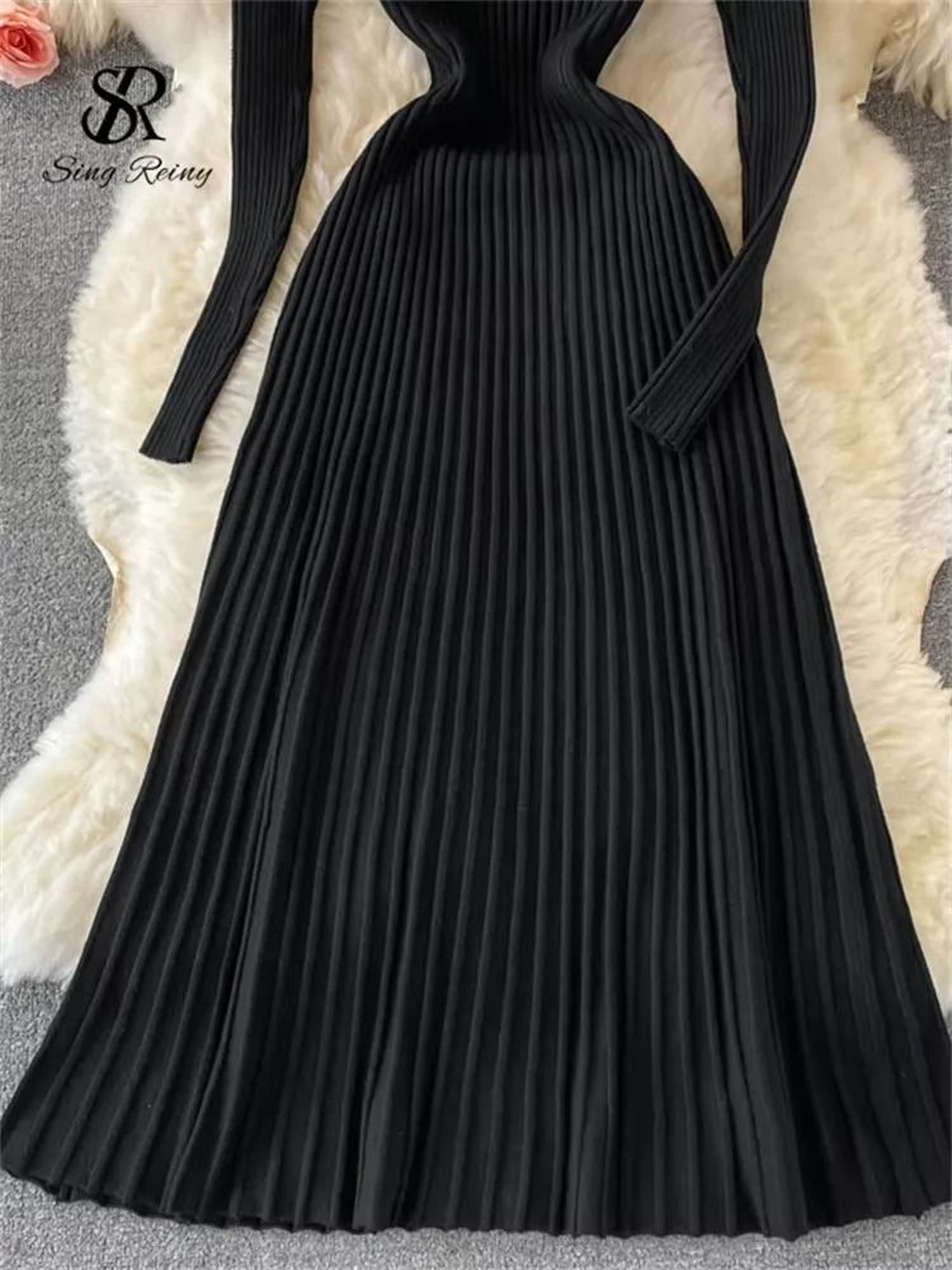 Pleated Knit Slim Bodycon Sweater Dress 3