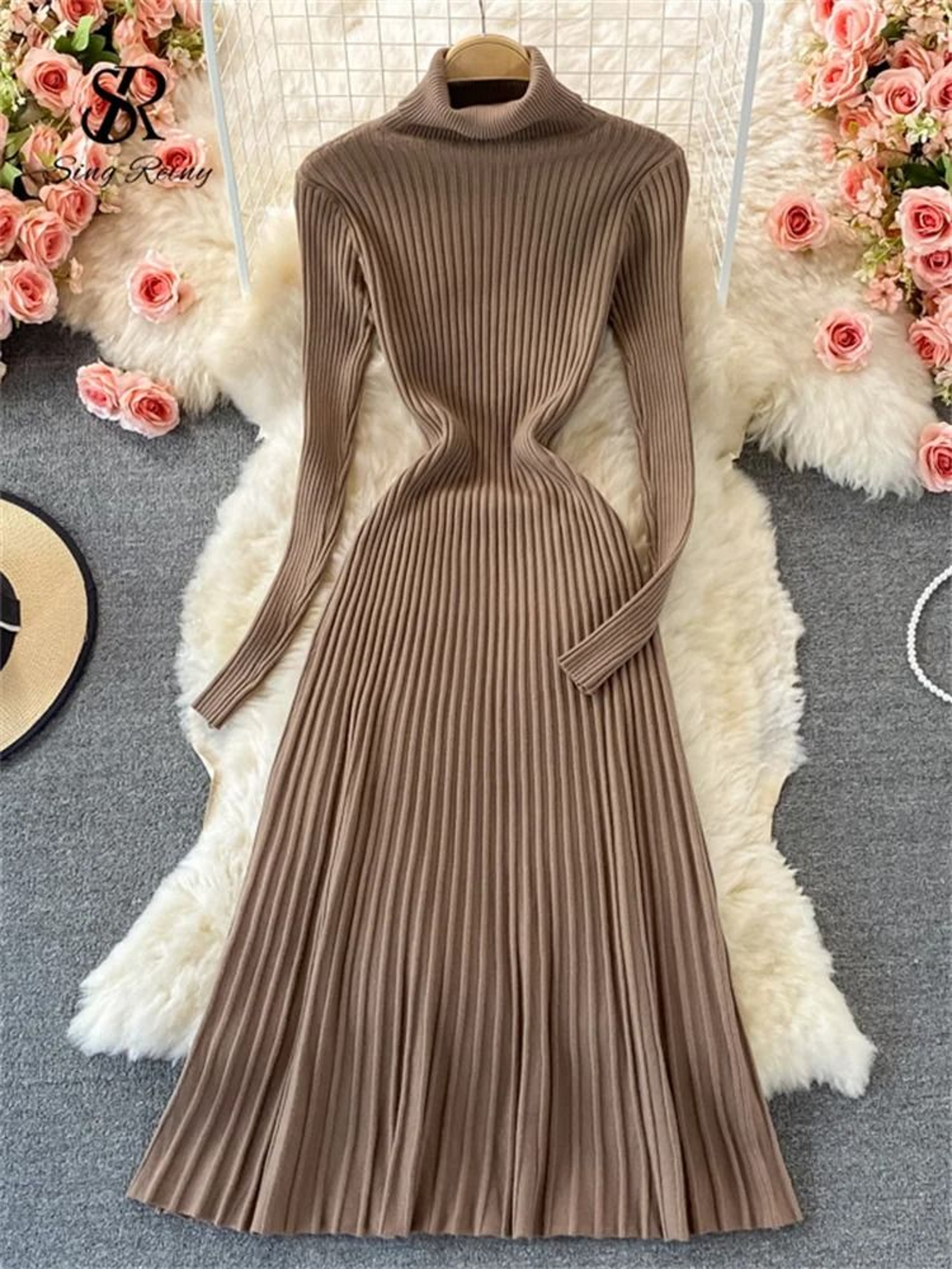 Pleated Knit Slim Bodycon Sweater Dress 4