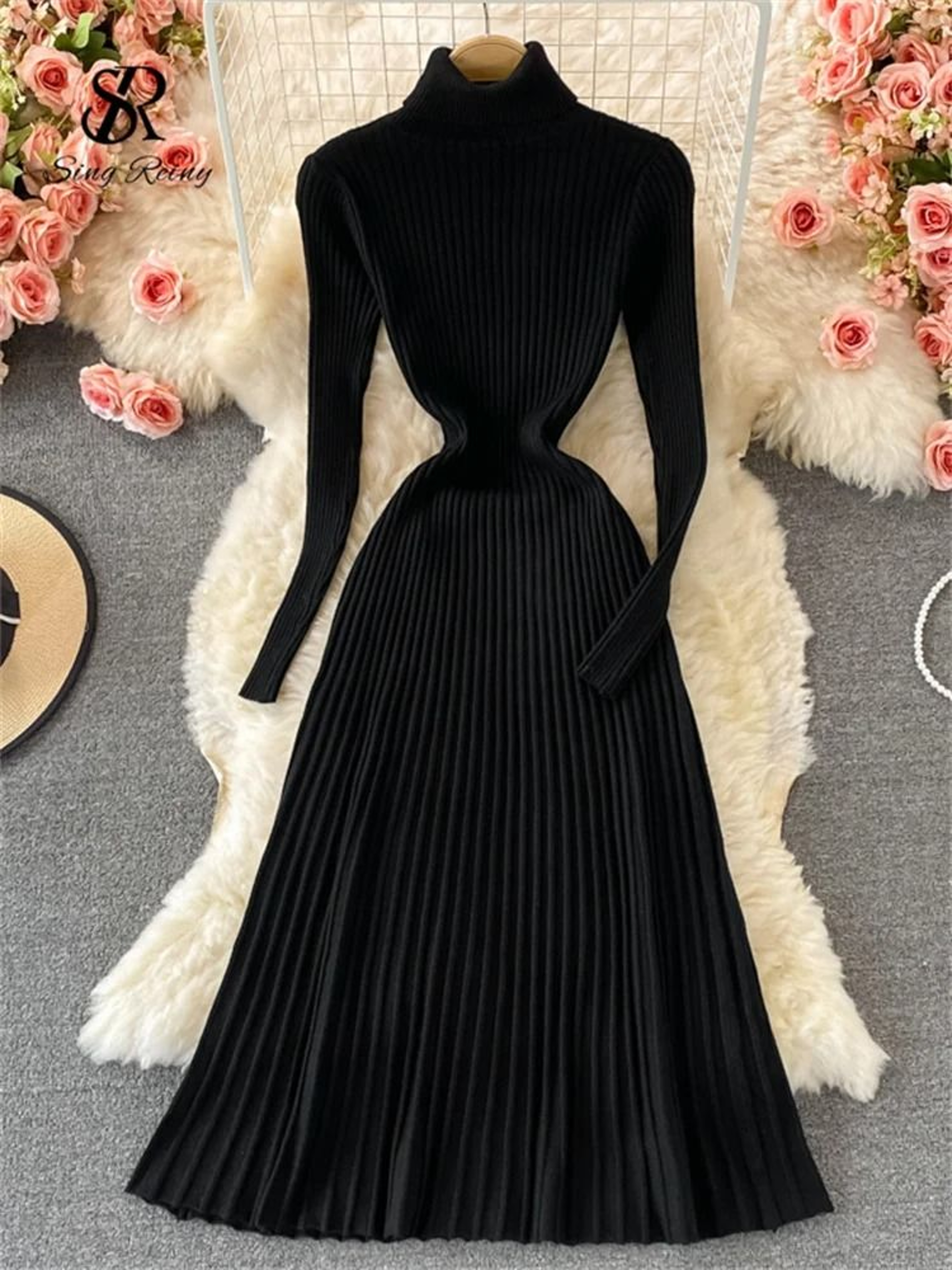 Pleated Knit Slim Bodycon Sweater Dress 5