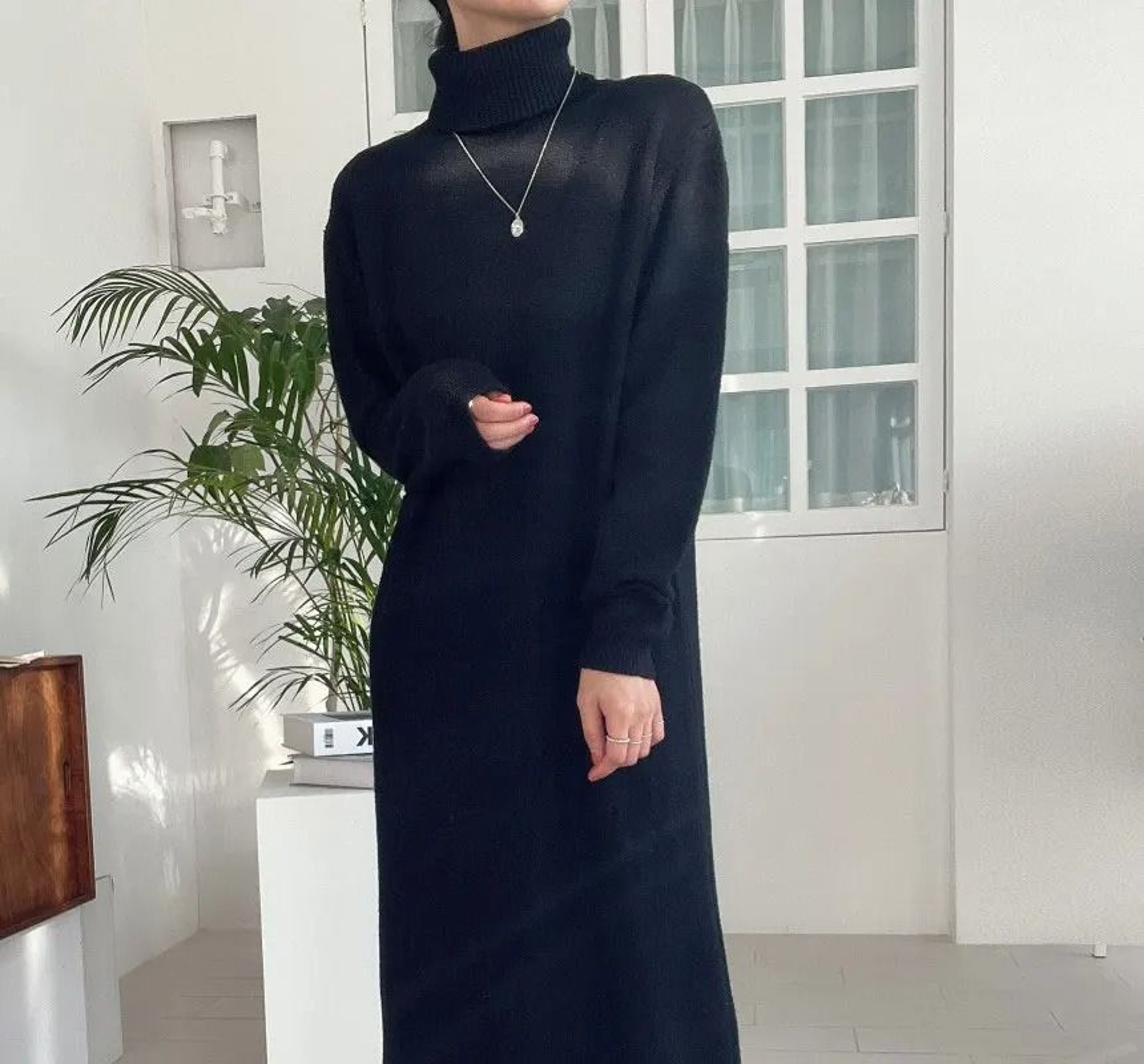 Japanese Inspired Oversized Turtleneck Knit Maxi Dress 5