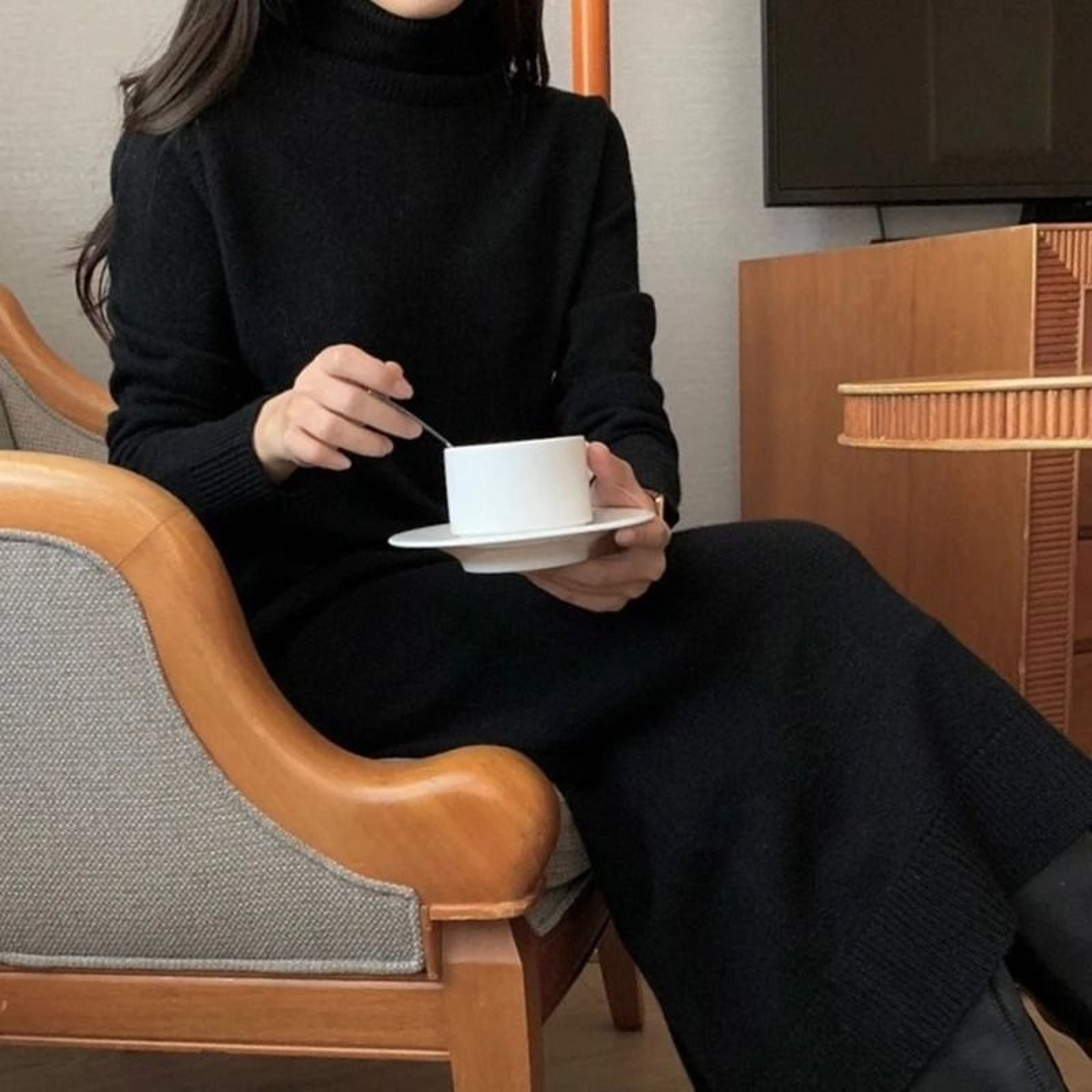Japanese Inspired Oversized Turtleneck Knit Maxi Dress 8
