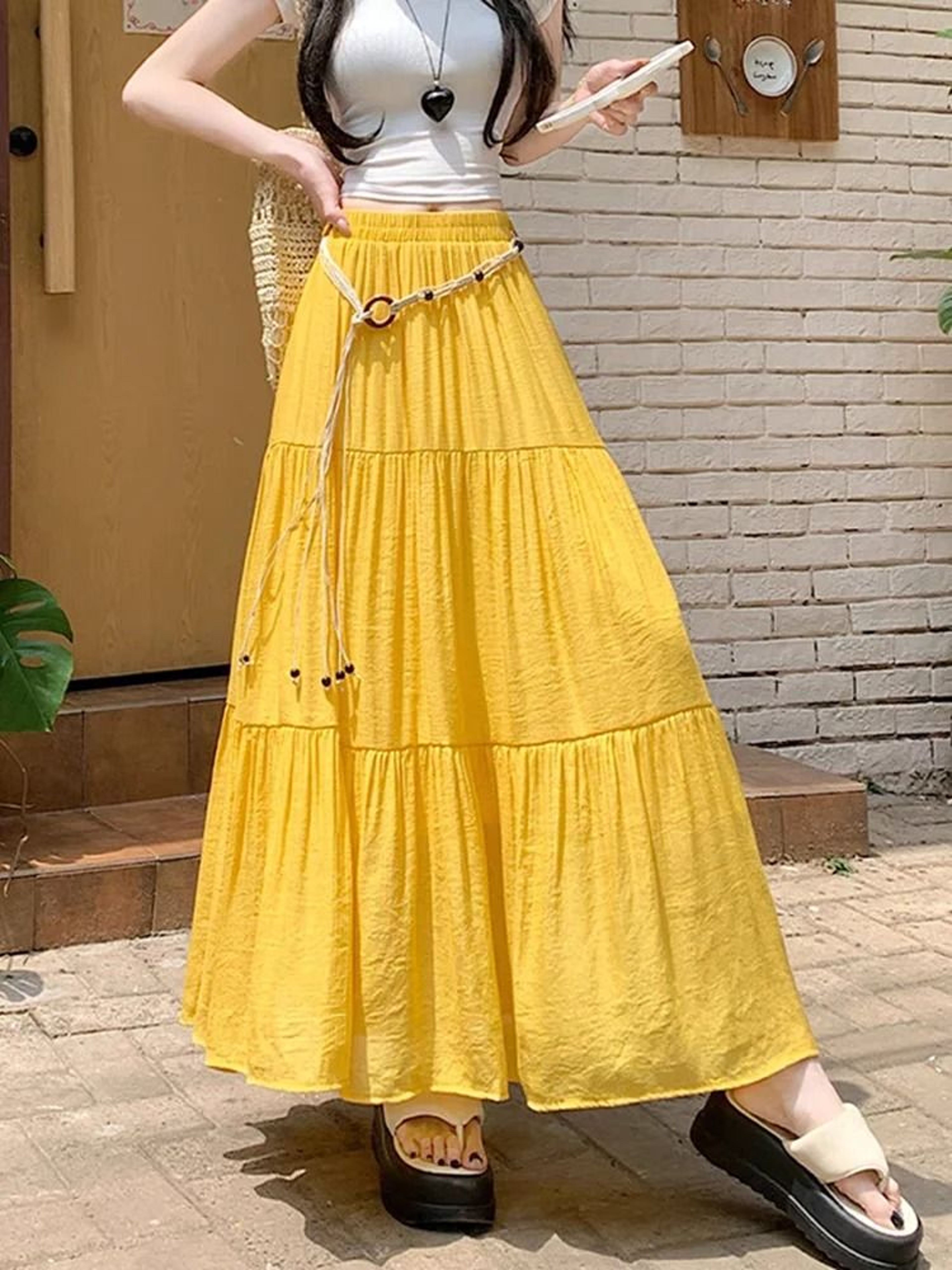 Boho Cotton Linen Slimming Midi Skirt 1