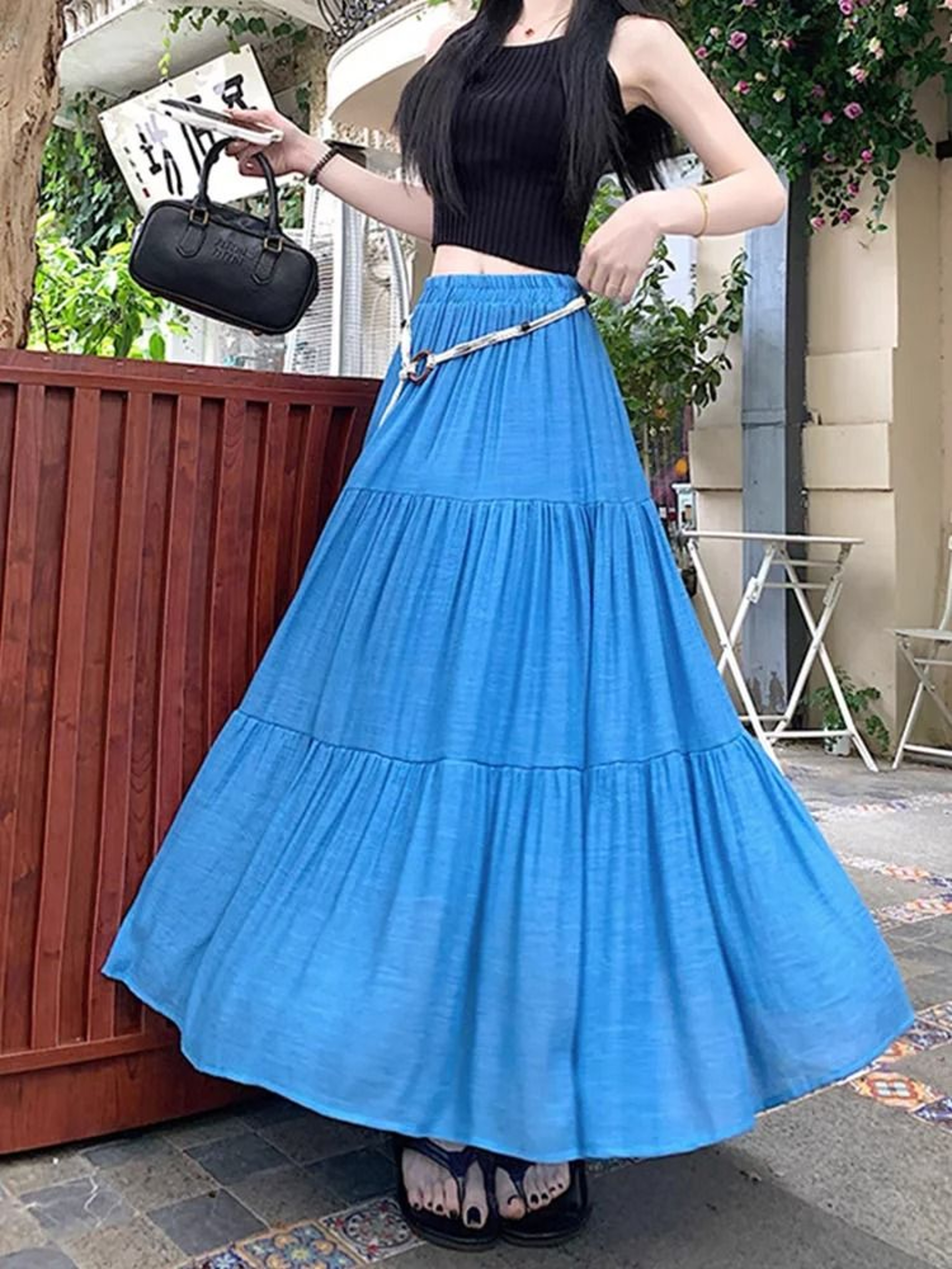 Boho Cotton Linen Slimming Midi Skirt 2