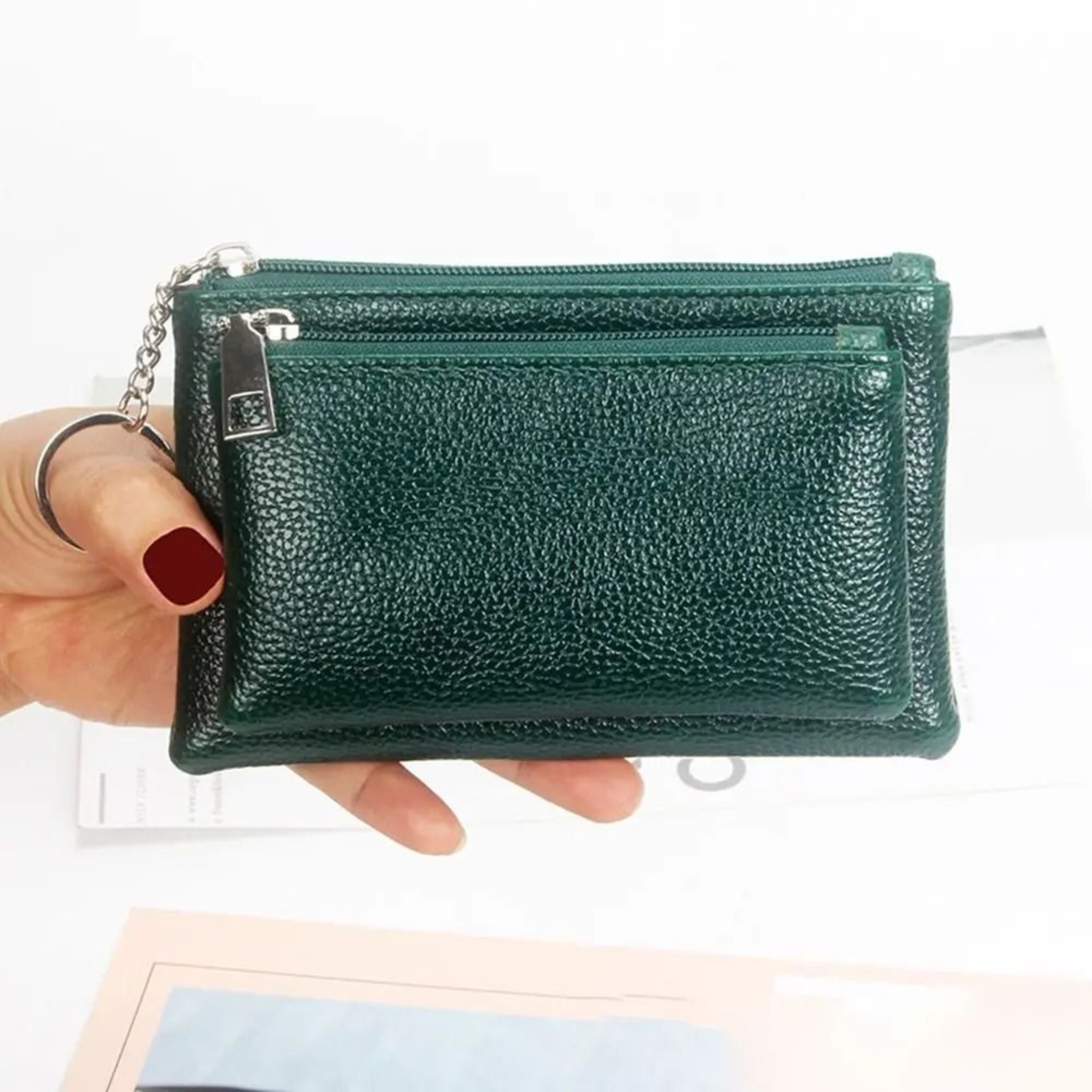 Elegant Lychee Pattern Slim Zipper Wallet 7