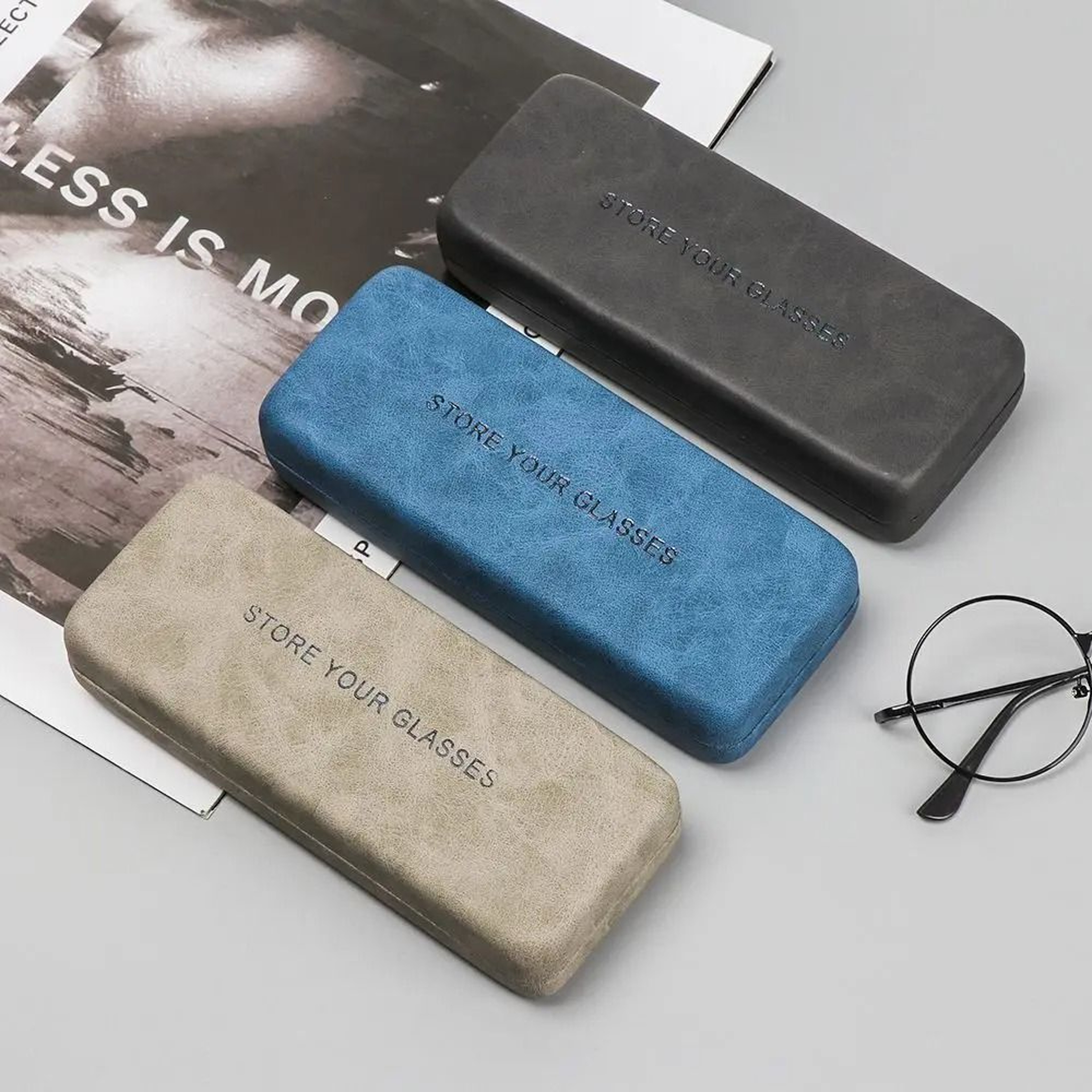 Portable Retro Steel And Leather Hard Eyeglass Case 1
