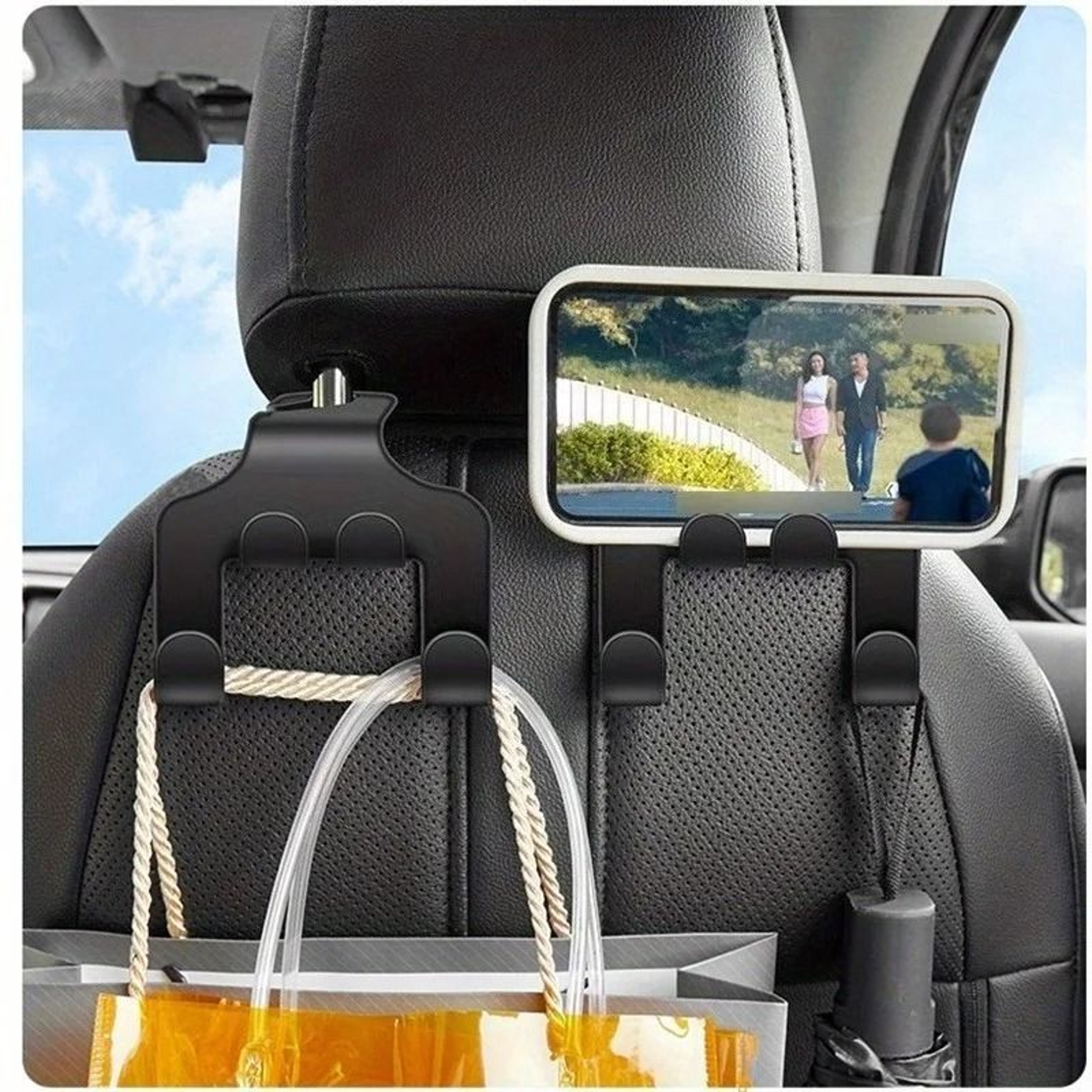 2in1 Universal Car Back Seat Phone Holder And Storage Hook 5