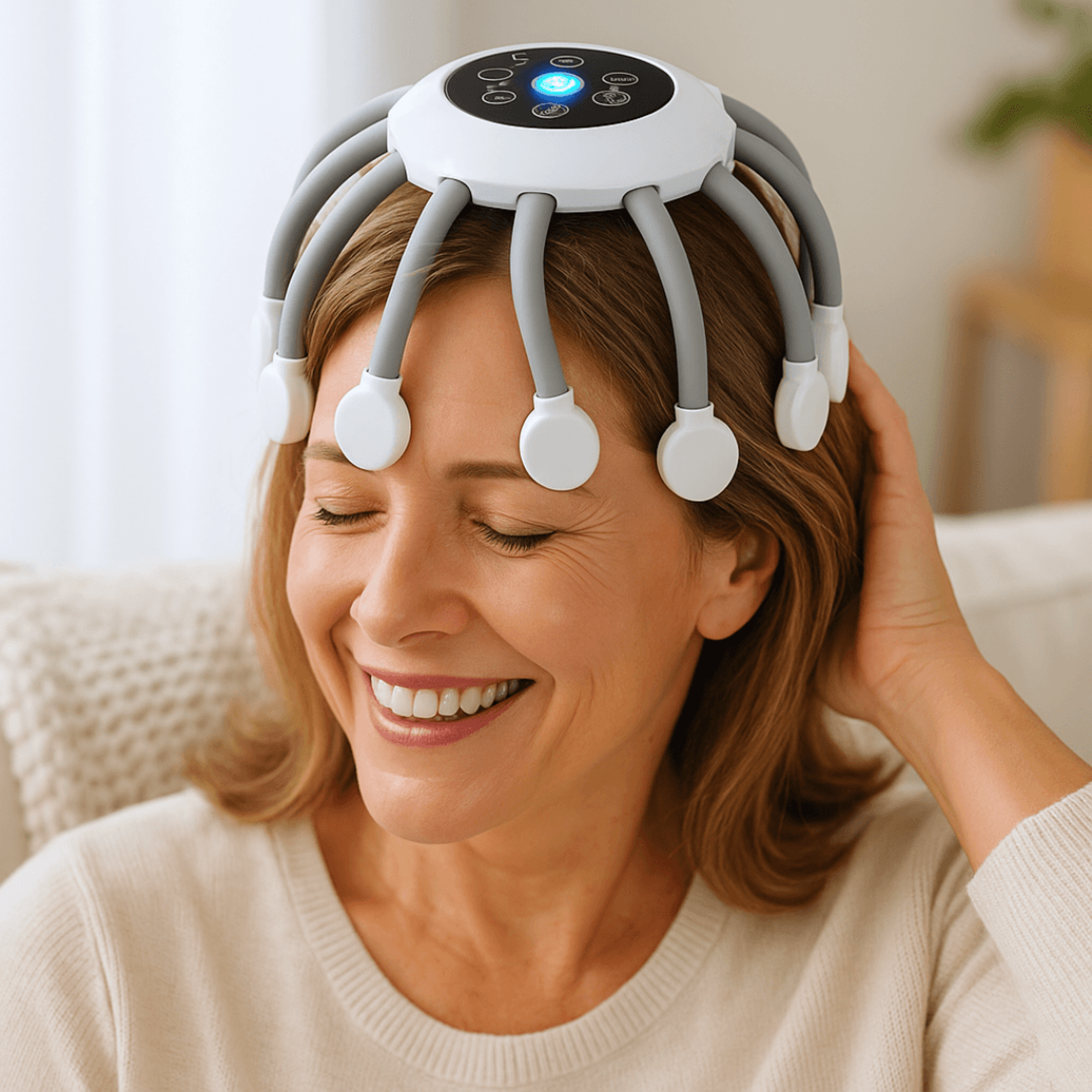 Smart TMS Vibration Scalp Head Massager With Red Light Octopus Massage Machine For Stress Relief 0