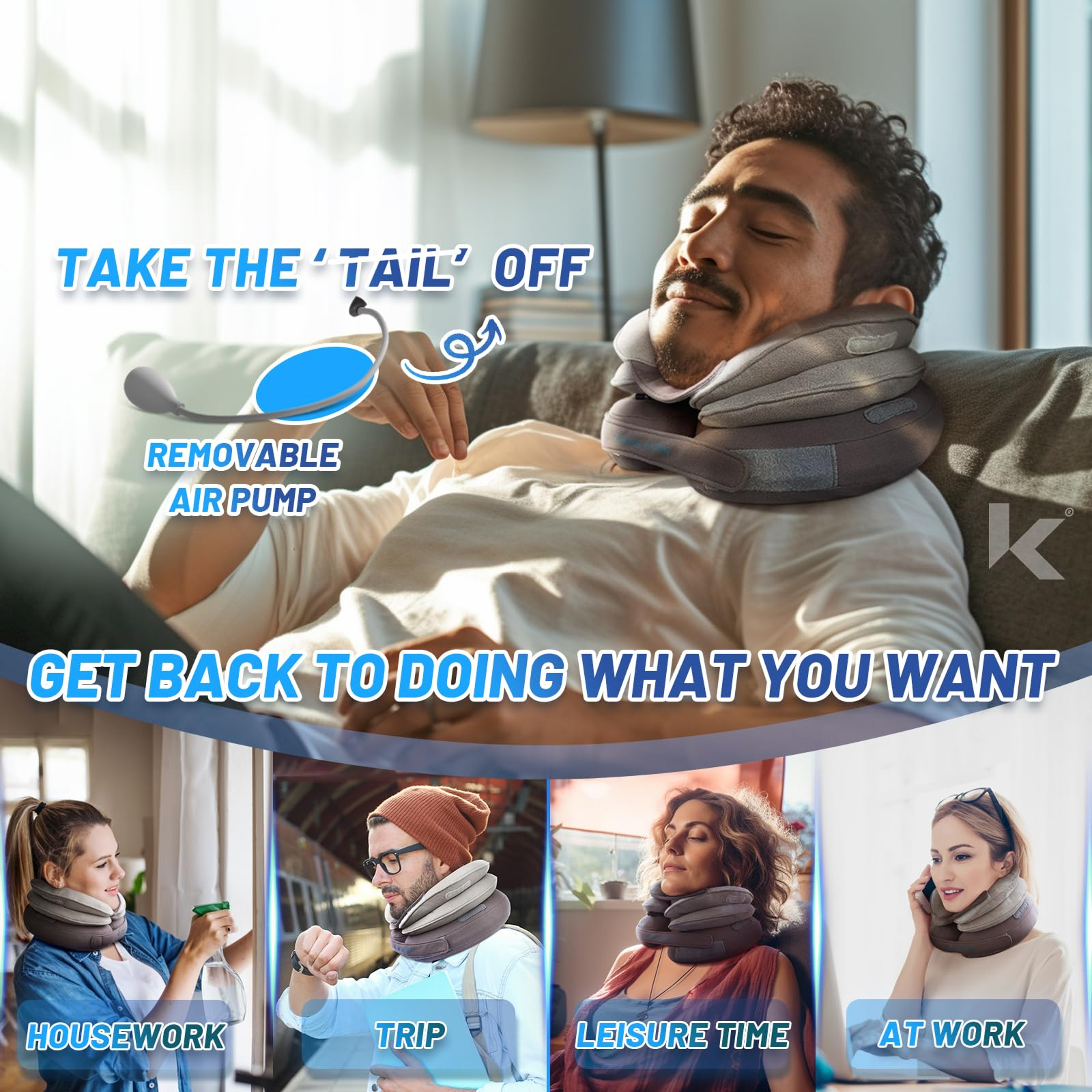 Cervical Neck Traction Device Inflatable Neck Stretcher Pillow For Instant Neck Decompression Home