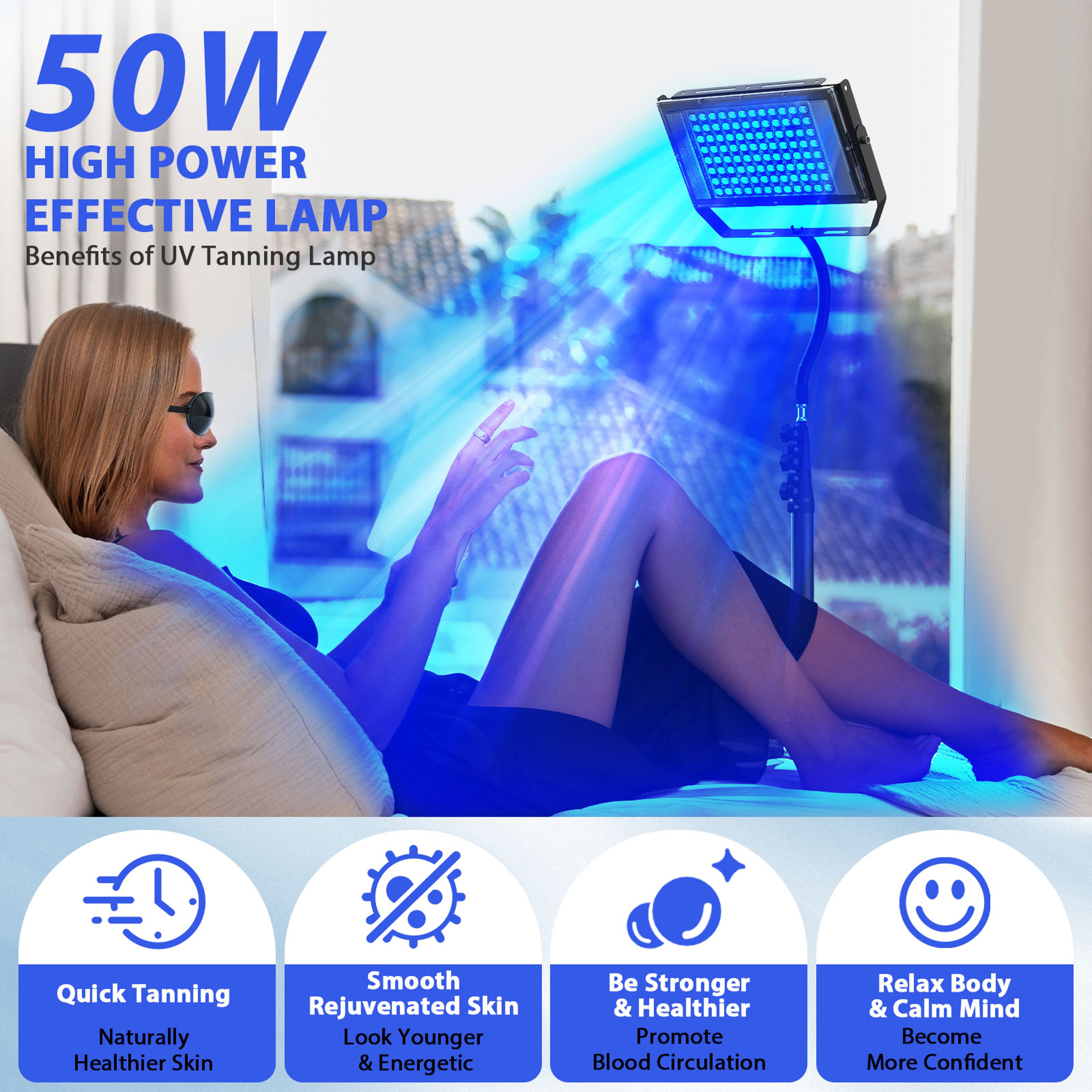 Ultraviolet Tanning Lamp Tripod Solarium Lamp for Tanning Body, Blue Light Wavelength, Skin Care – view 2