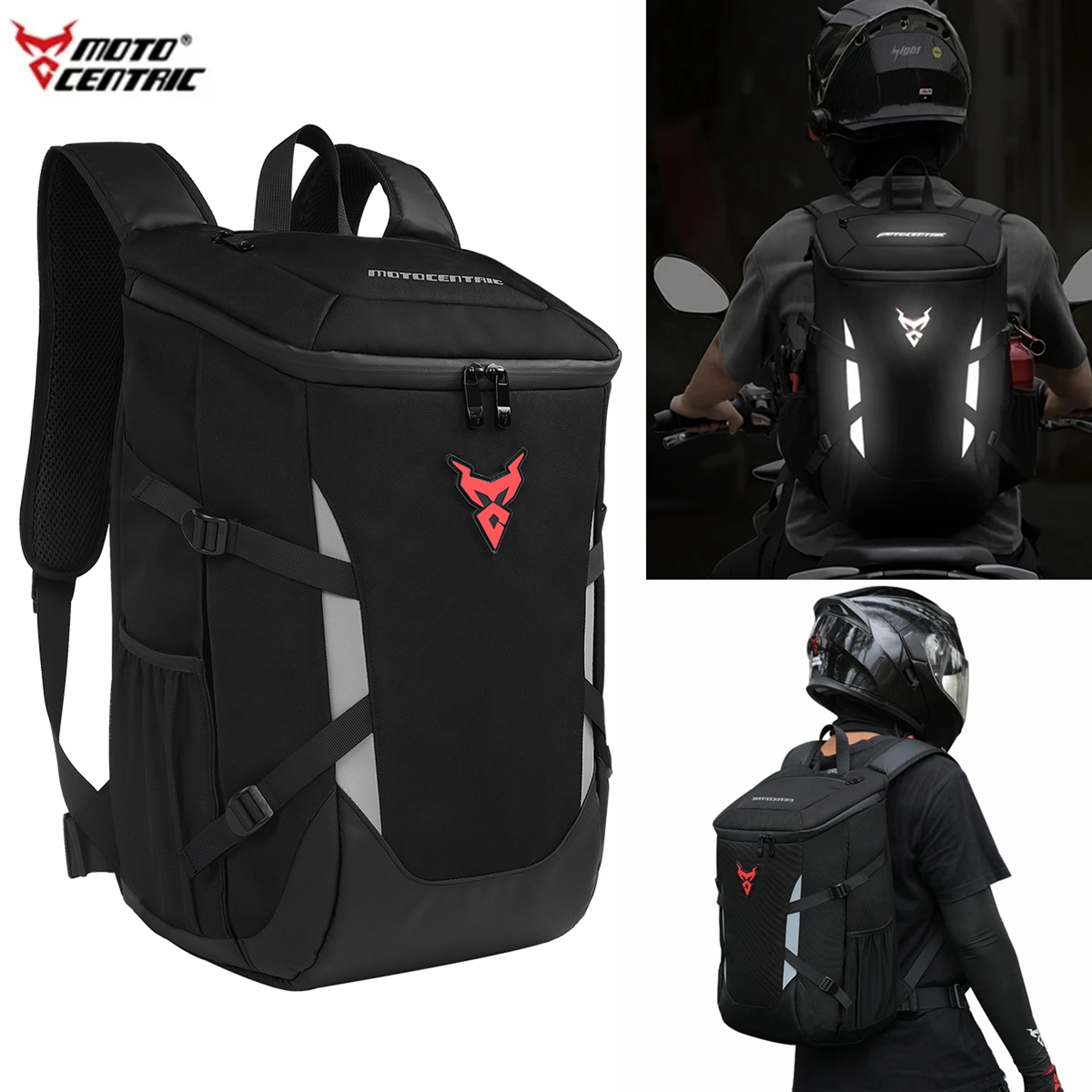Motorcycle Backpack, Waterproof Biker Riding Helmet Bag, Outdoor Sports Reflective Laptop Backpack for Business Travel – view 1