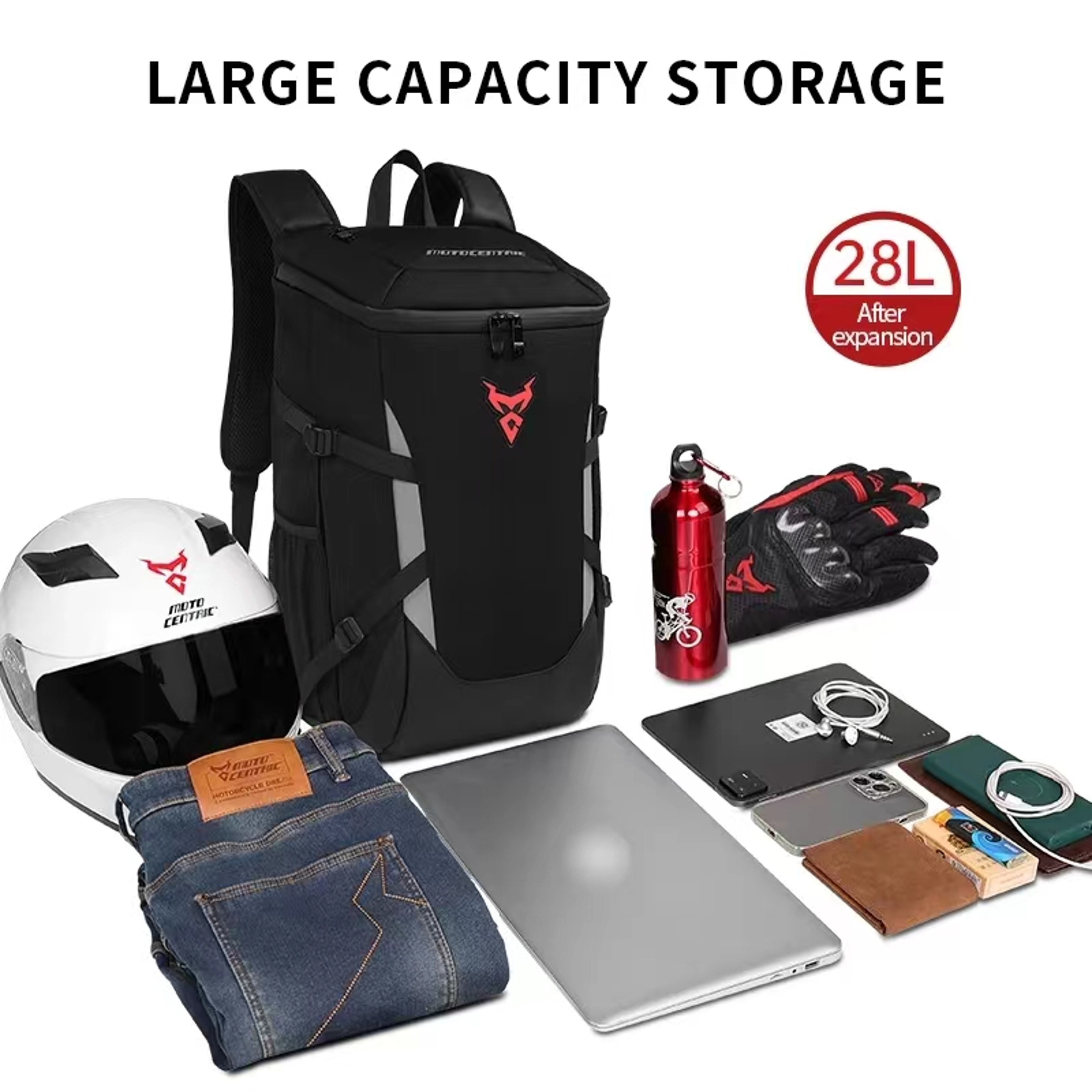 Motorcycle Backpack, Waterproof Biker Riding Helmet Bag, Outdoor Sports Reflective Laptop Backpack for Business Travel – view 2