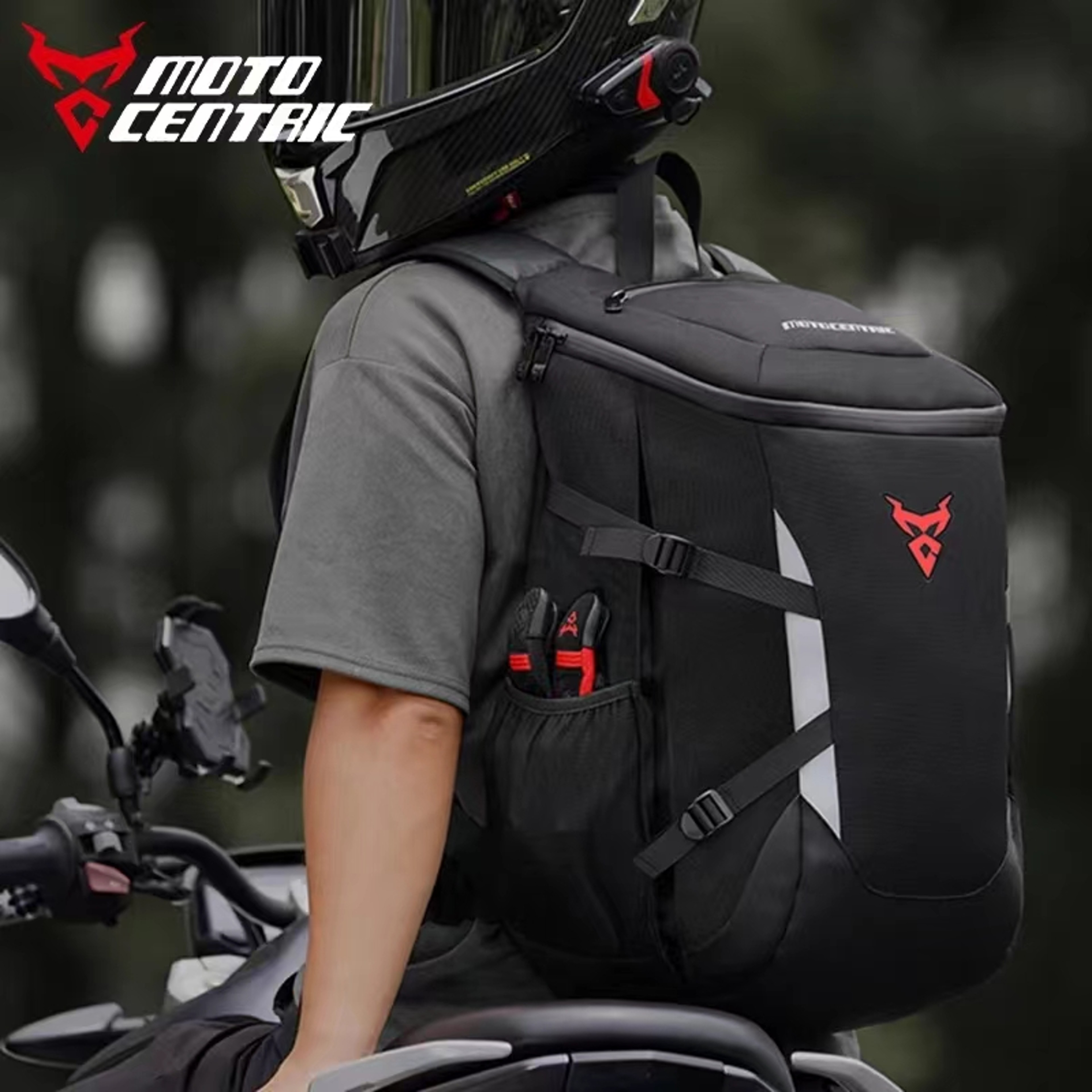 Motorcycle Backpack, Waterproof Biker Riding Helmet Bag, Outdoor Sports Reflective Laptop Backpack for Business Travel – view 4