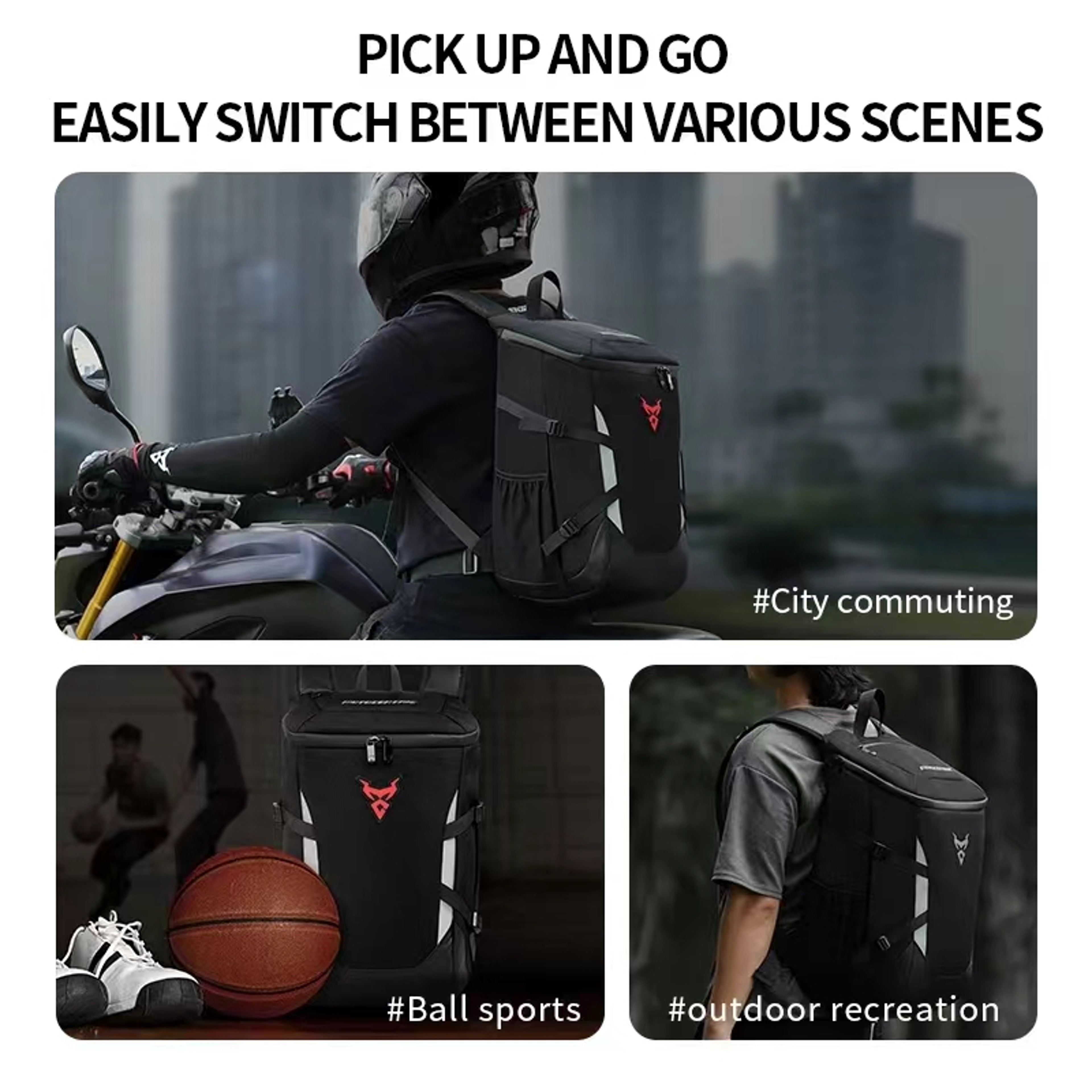 Motorcycle Backpack, Waterproof Biker Riding Helmet Bag, Outdoor Sports Reflective Laptop Backpack for Business Travel – view 5