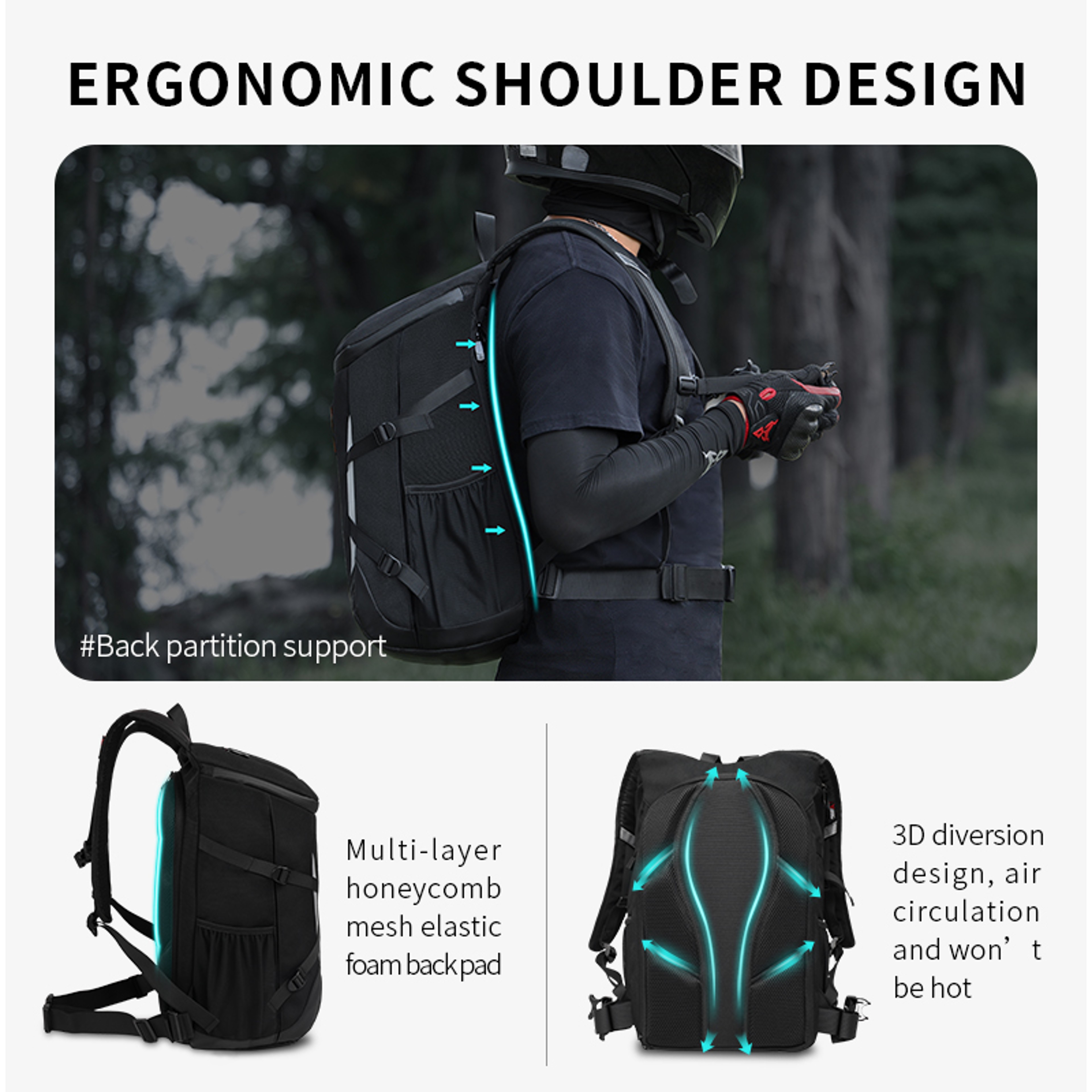 Motorcycle Backpack, Waterproof Biker Riding Helmet Bag, Outdoor Sports Reflective Laptop Backpack for Business Travel – view 6