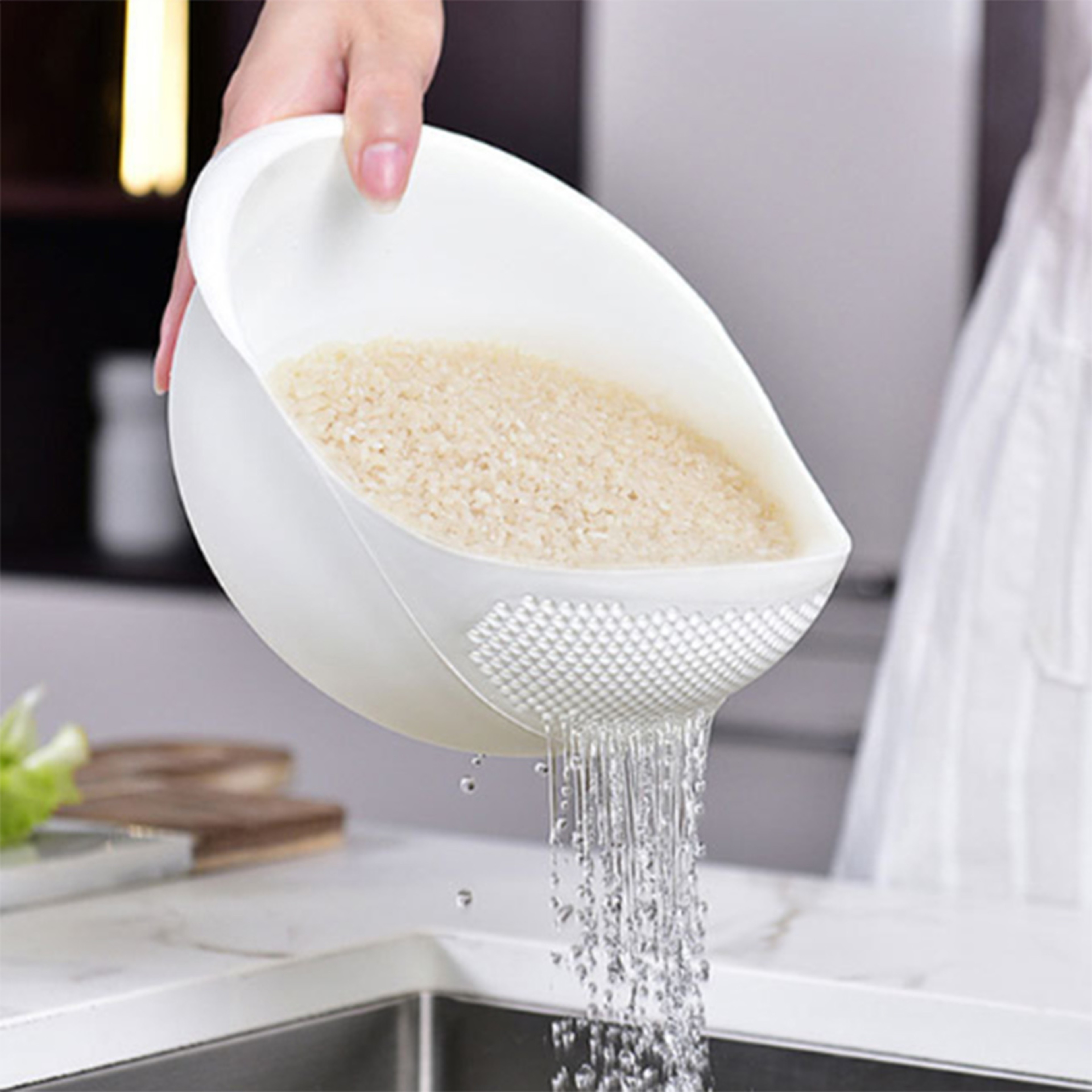 Silicone Colander Rice Washing Bowl With Handle Kitchen Drain Basket For Fruits  Vegetables 0
