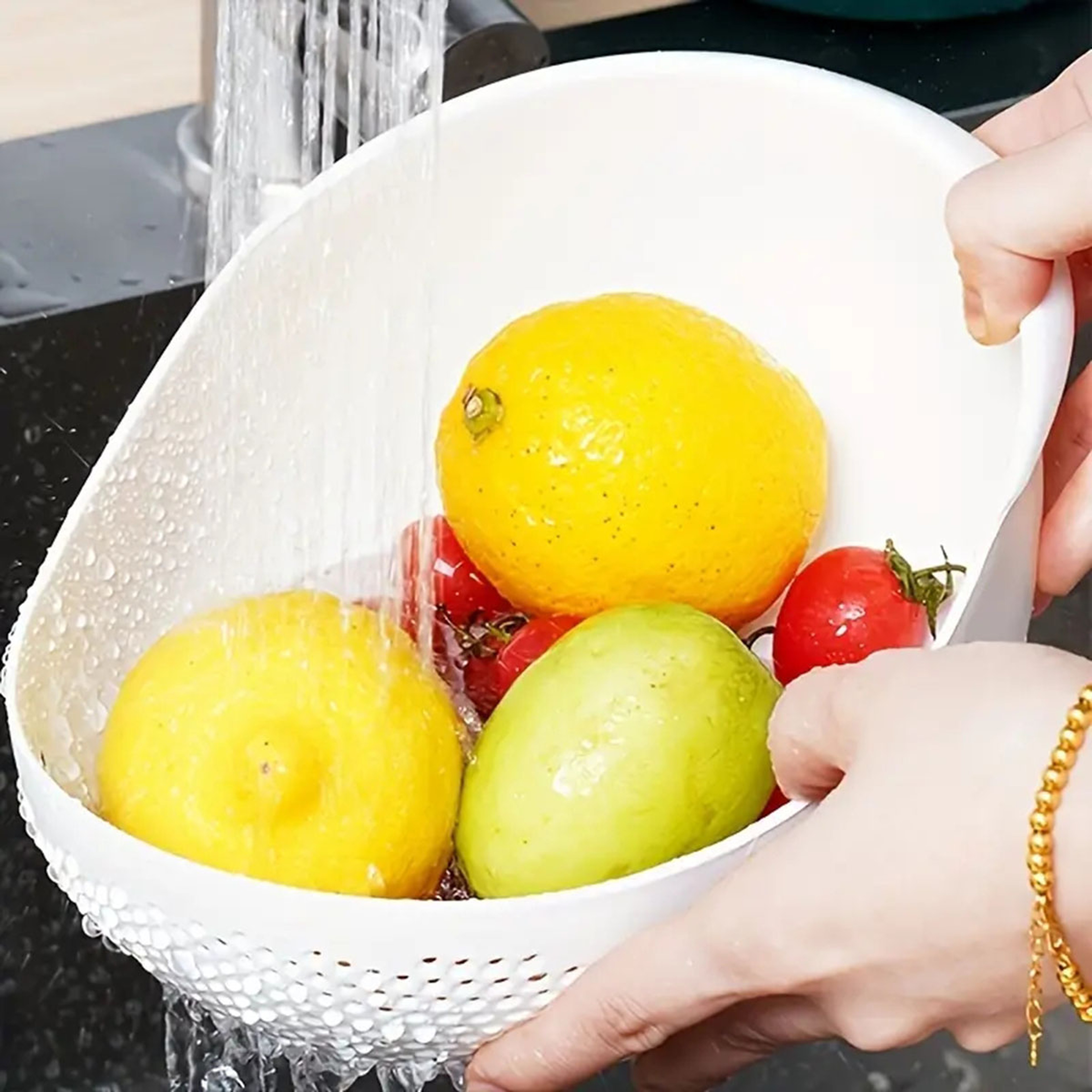 Silicone Colander Rice Washing Bowl With Handle Kitchen Drain Basket For Fruits  Vegetables 1