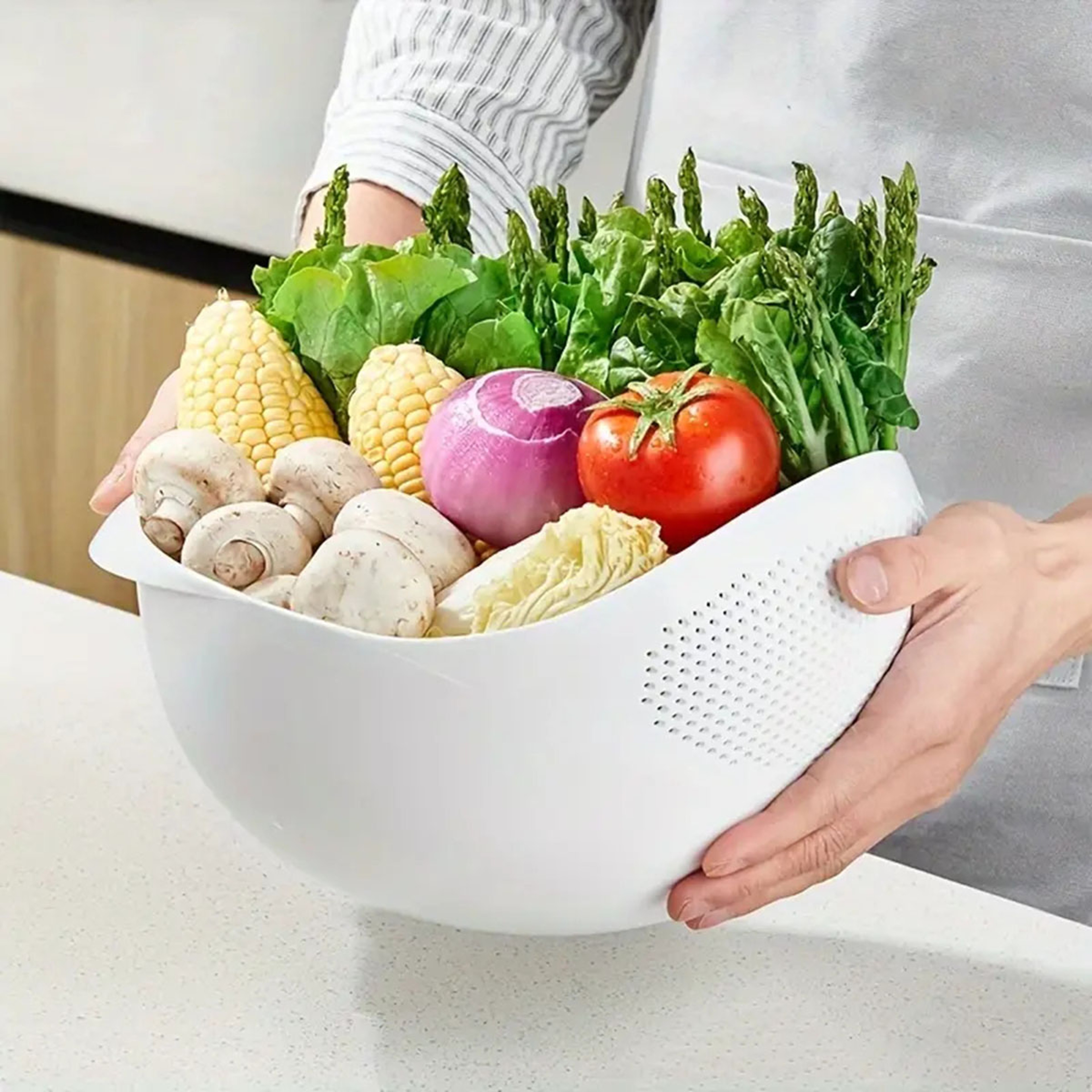 Silicone Colander Rice Washing Bowl With Handle Kitchen Drain Basket For Fruits  Vegetables 2