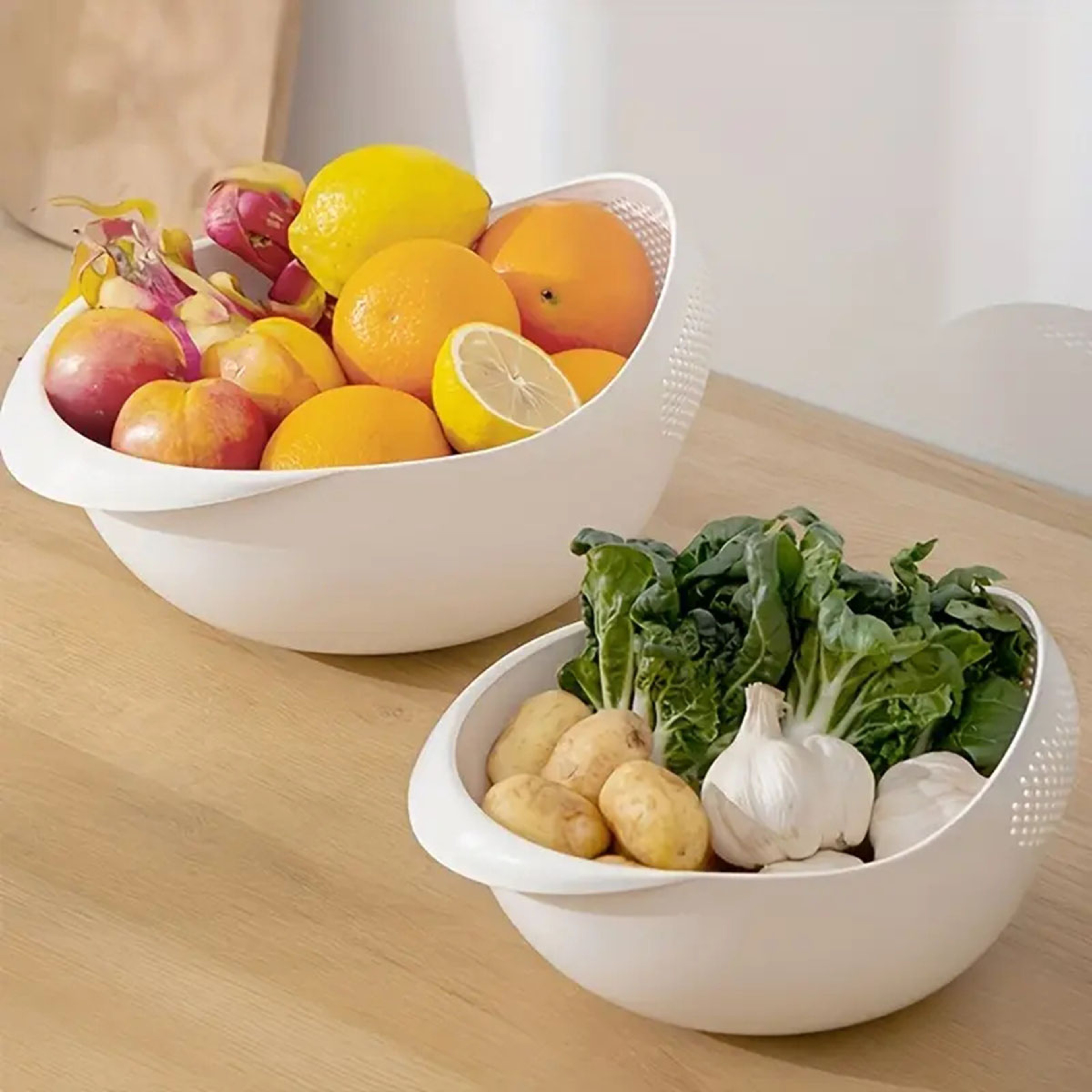 Silicone Colander Rice Washing Bowl With Handle Kitchen Drain Basket For Fruits  Vegetables 3