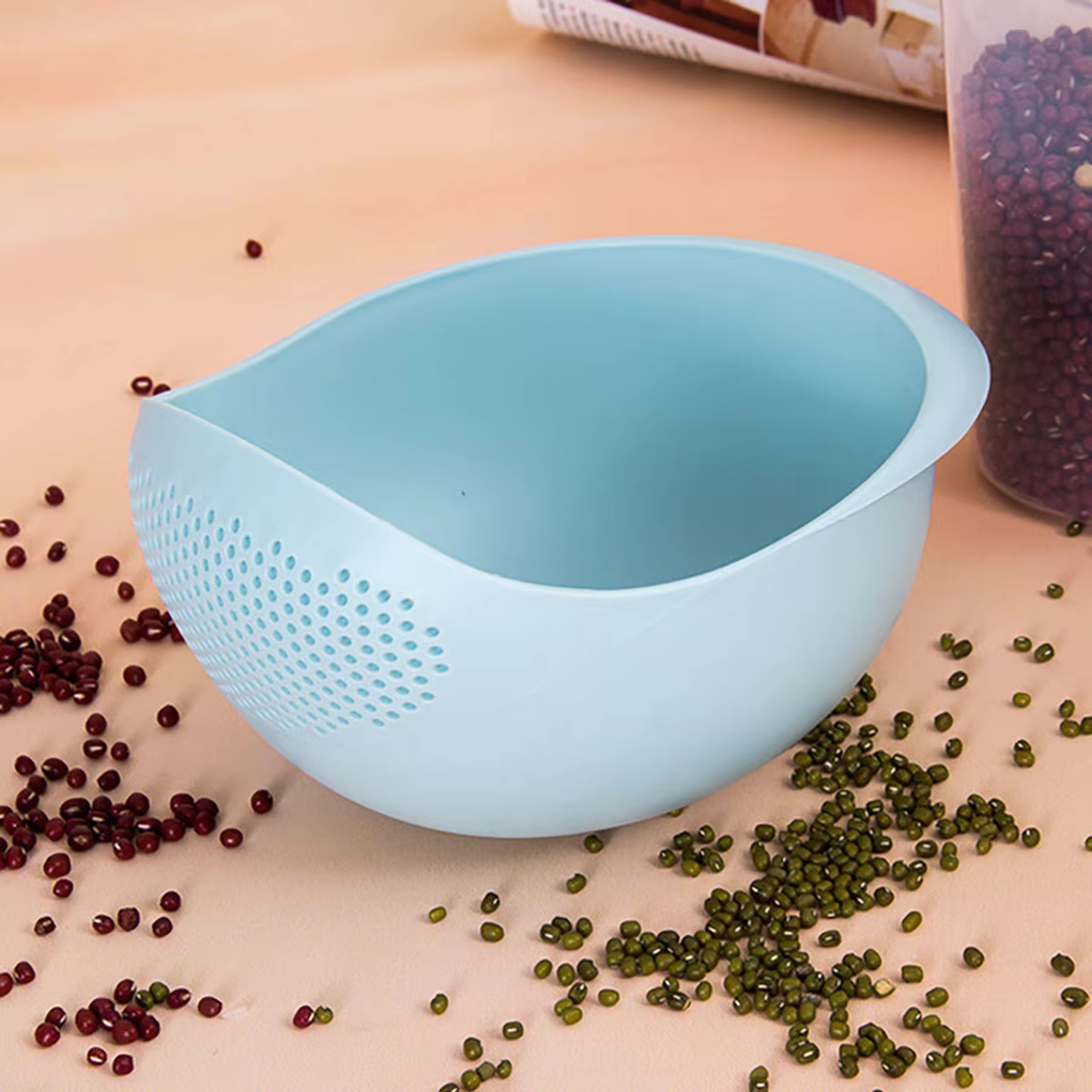 Silicone Colander Rice Washing Bowl With Handle Kitchen Drain Basket For Fruits  Vegetables 5