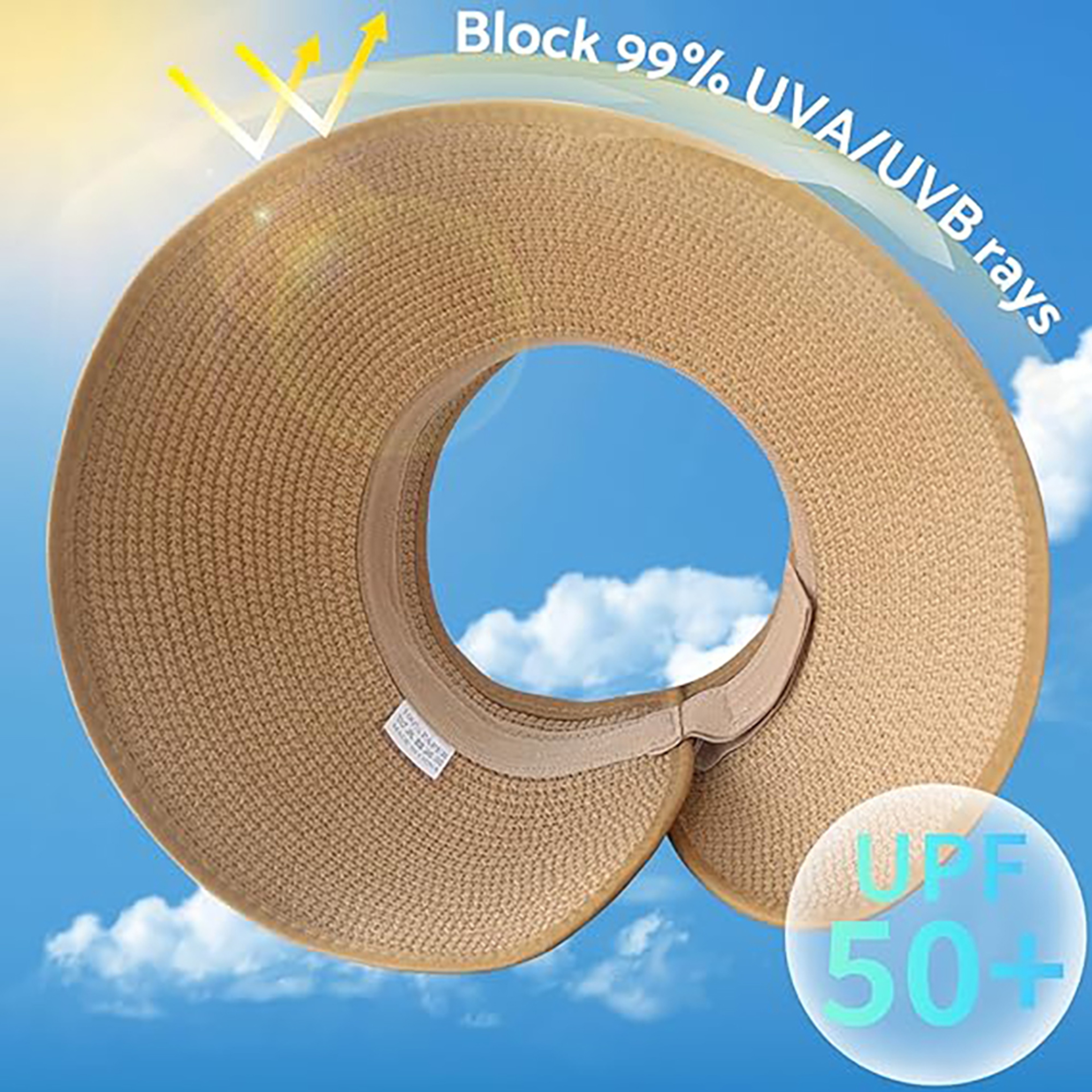Womens Sun Hat Wide Brim Beach Visor Packable Foldable Ponytail Travel Hat 2