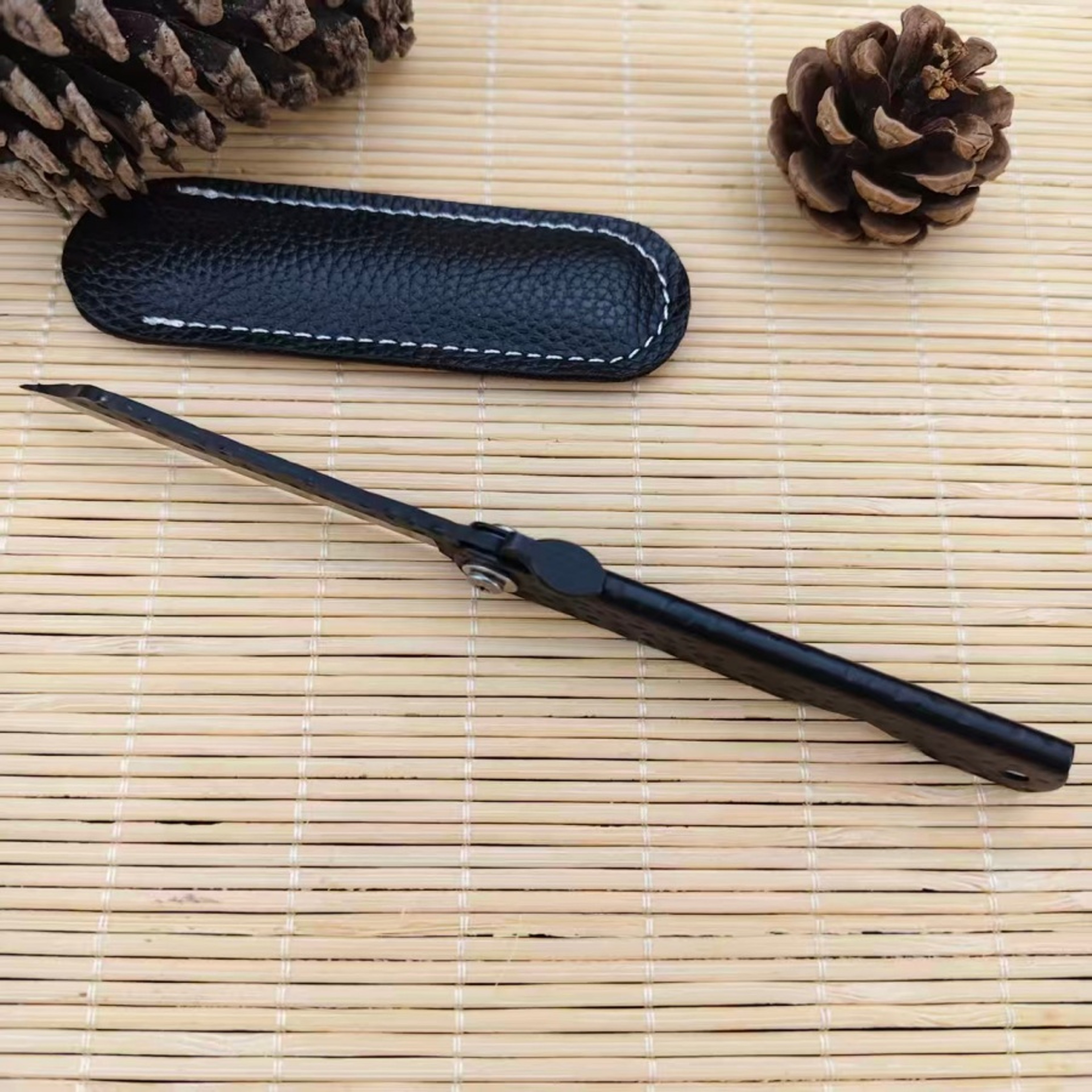 Portable EDC Folding Pocket Knife With Leather Case For Camping  Everyday Carry 3