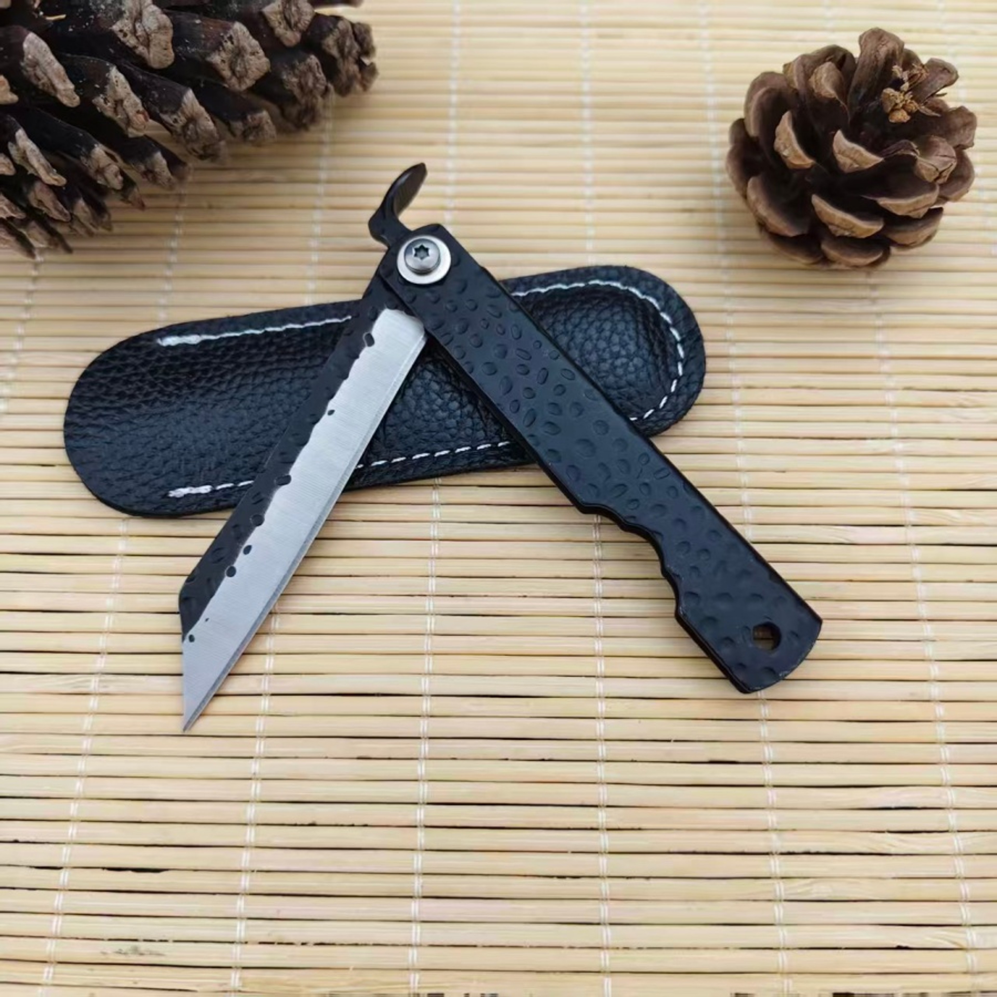 Portable EDC Folding Pocket Knife With Leather Case For Camping  Everyday Carry 4