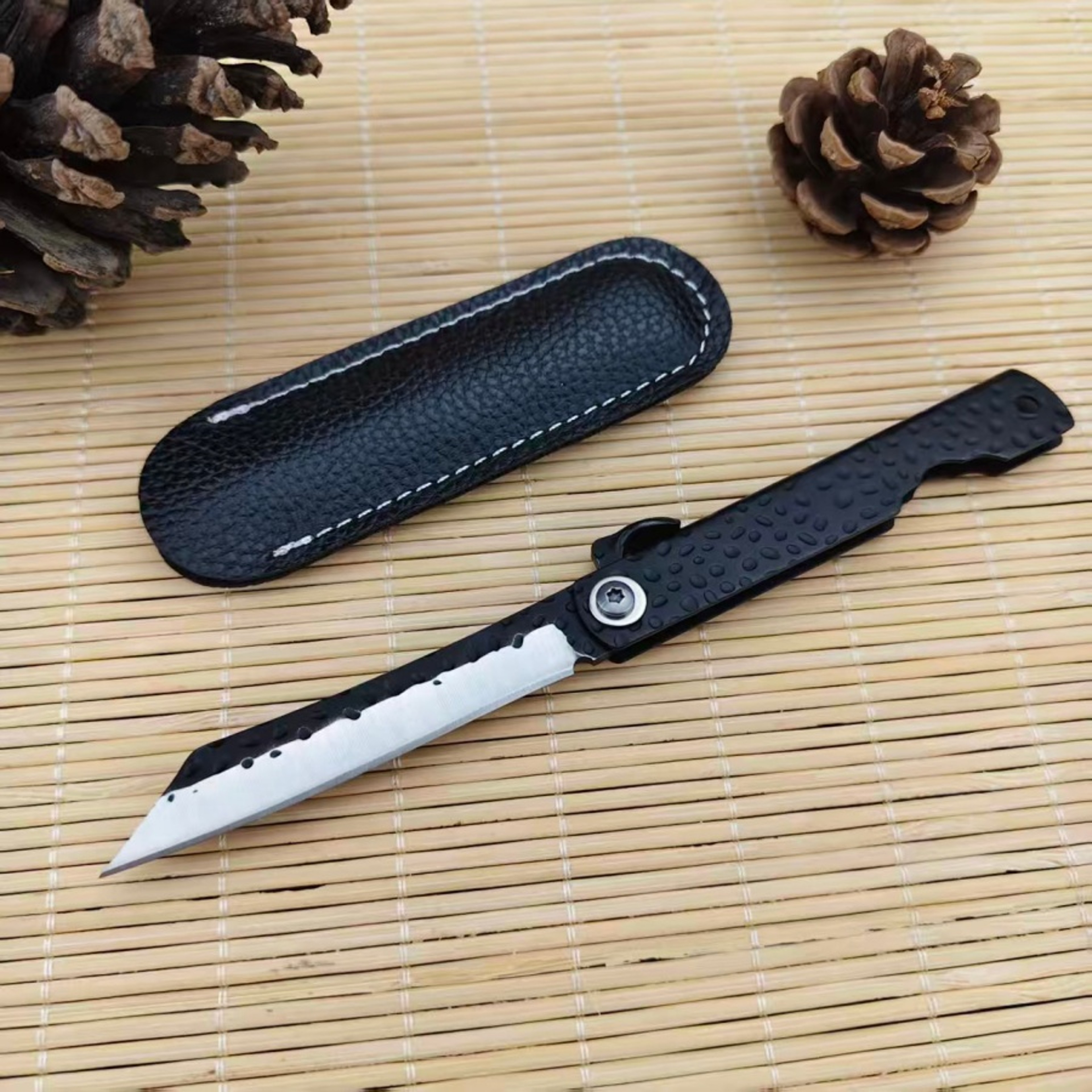 Portable EDC Folding Pocket Knife With Leather Case For Camping  Everyday Carry 5