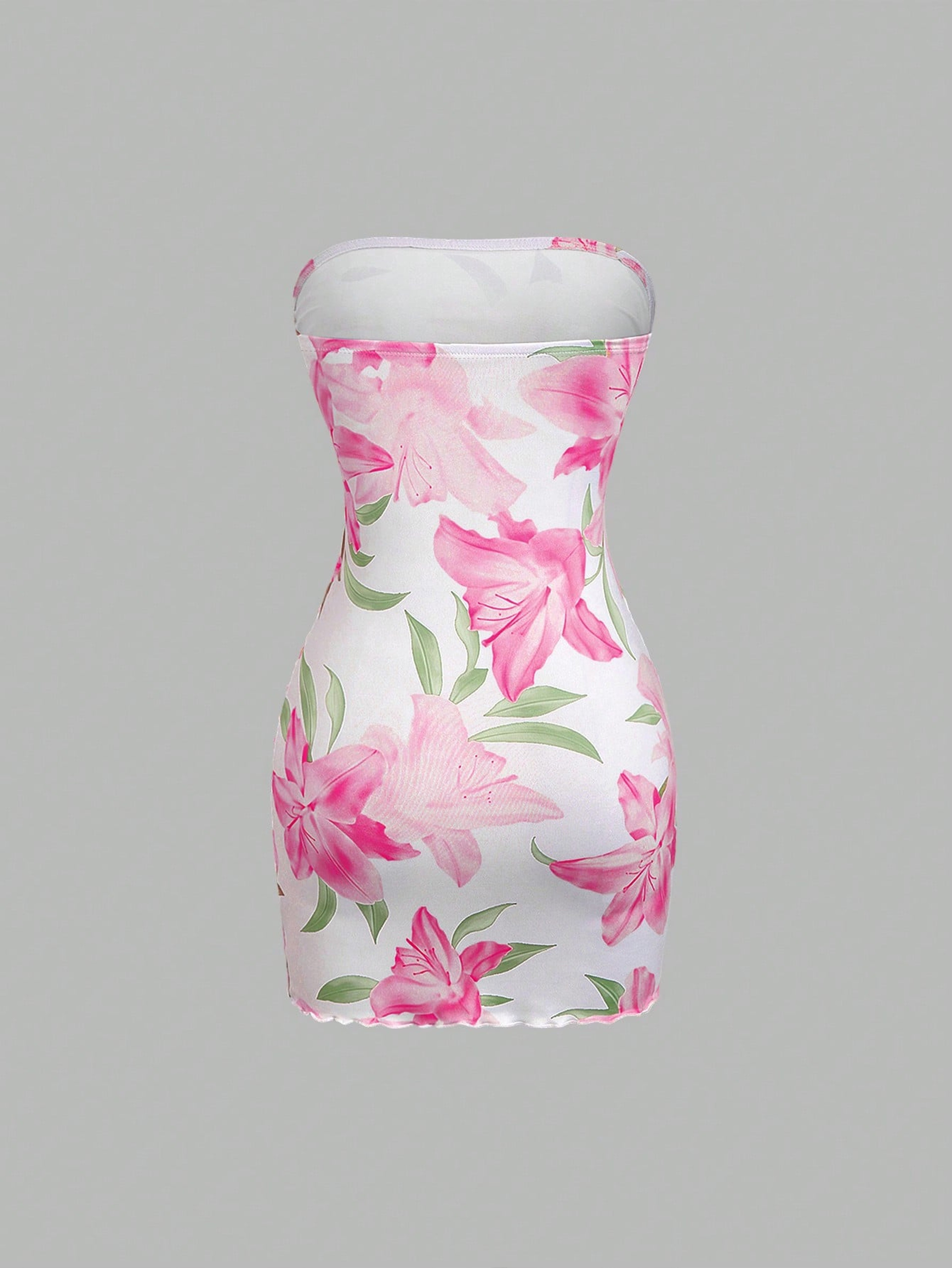 Strapless Floral Dress For Women With Lily Print Waist Tie  Bodycon Mini Fit 2