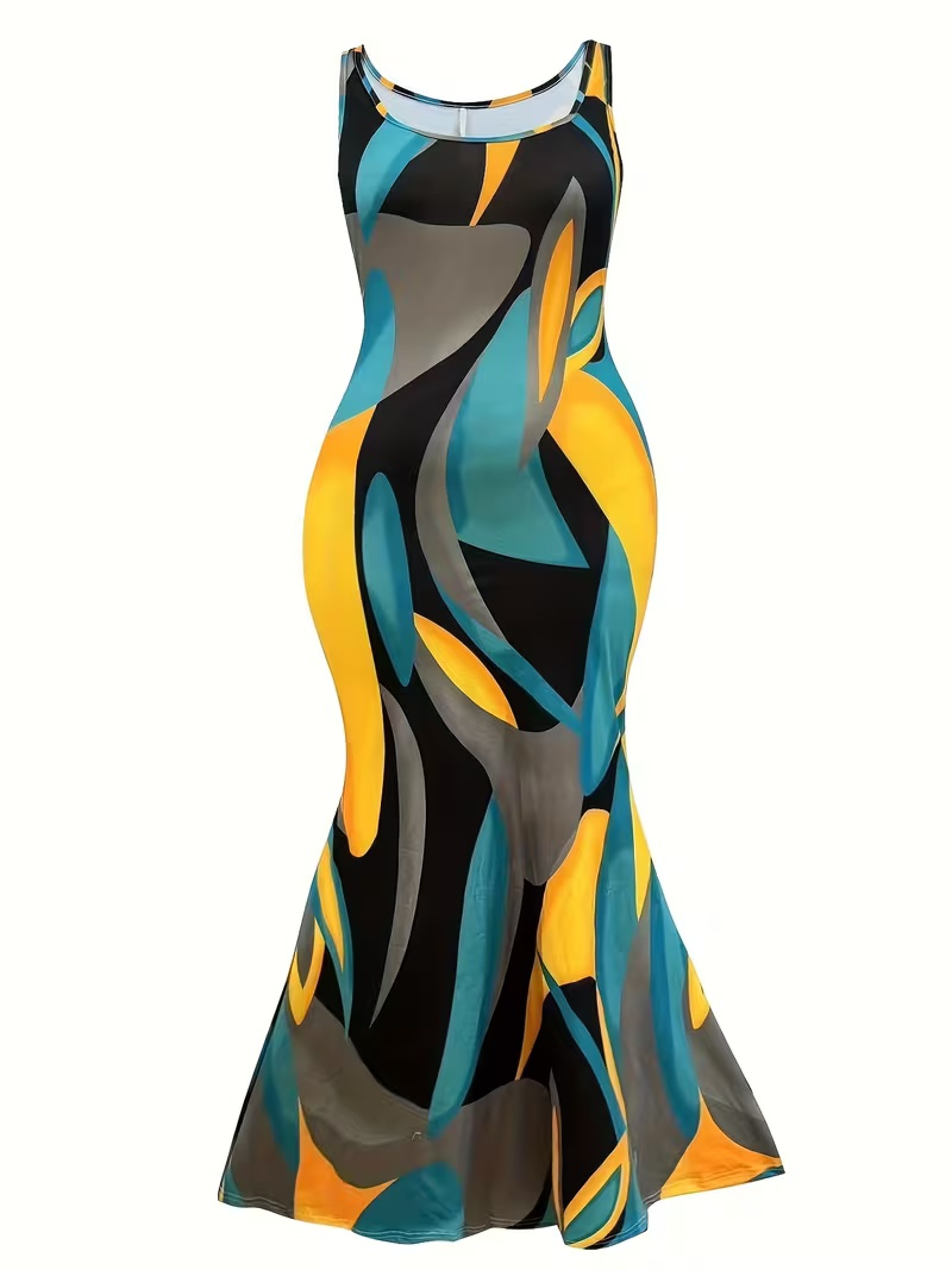 Mermaid Bodycon Maxi Dress With Geometric Water Ripple Print 1