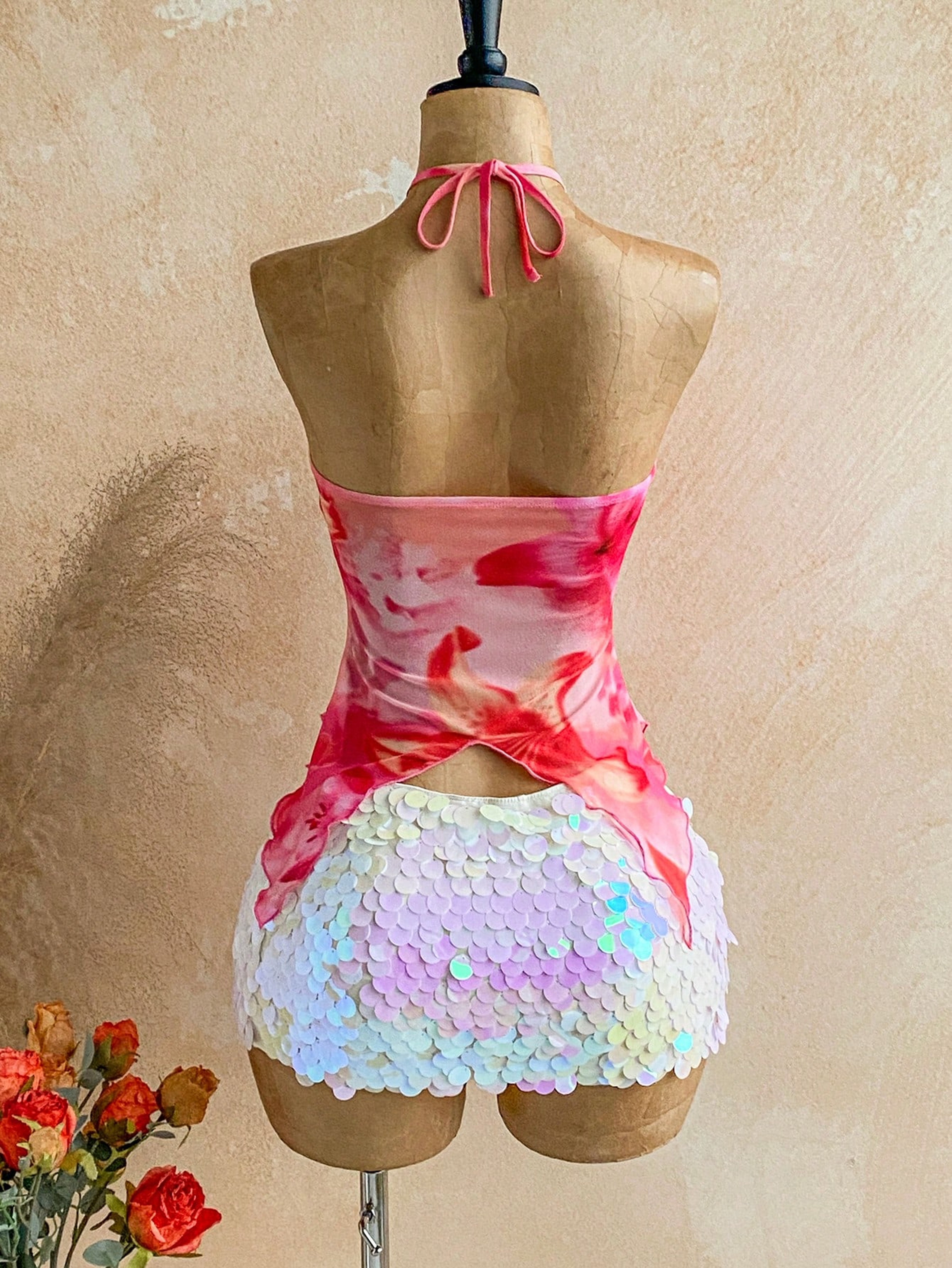 Floral Halter Tie Neck Off Shoulder Blouse For Women Summer Vacation Camisole 3