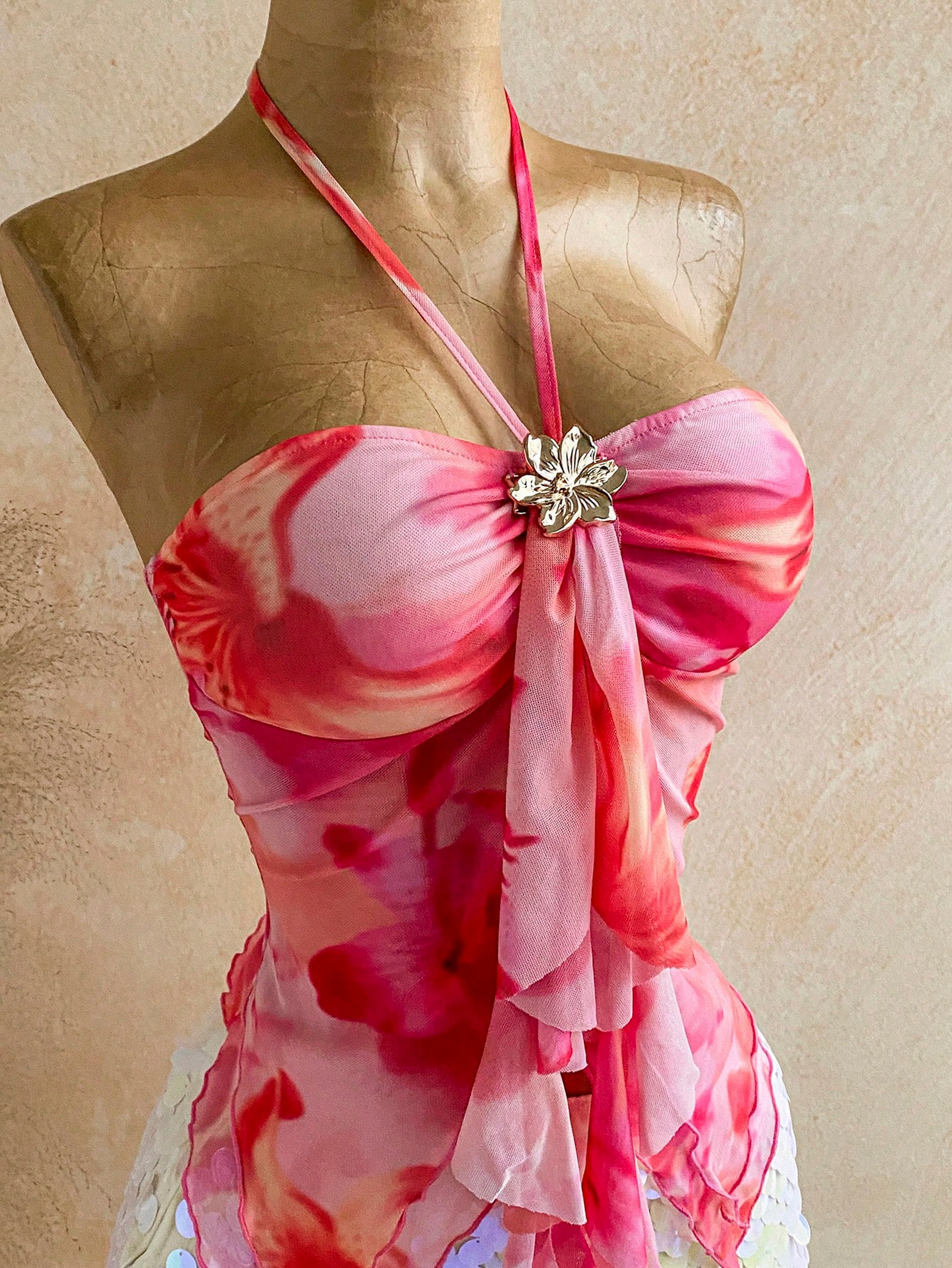 Floral Halter Tie Neck Off Shoulder Blouse For Women Summer Vacation Camisole 2