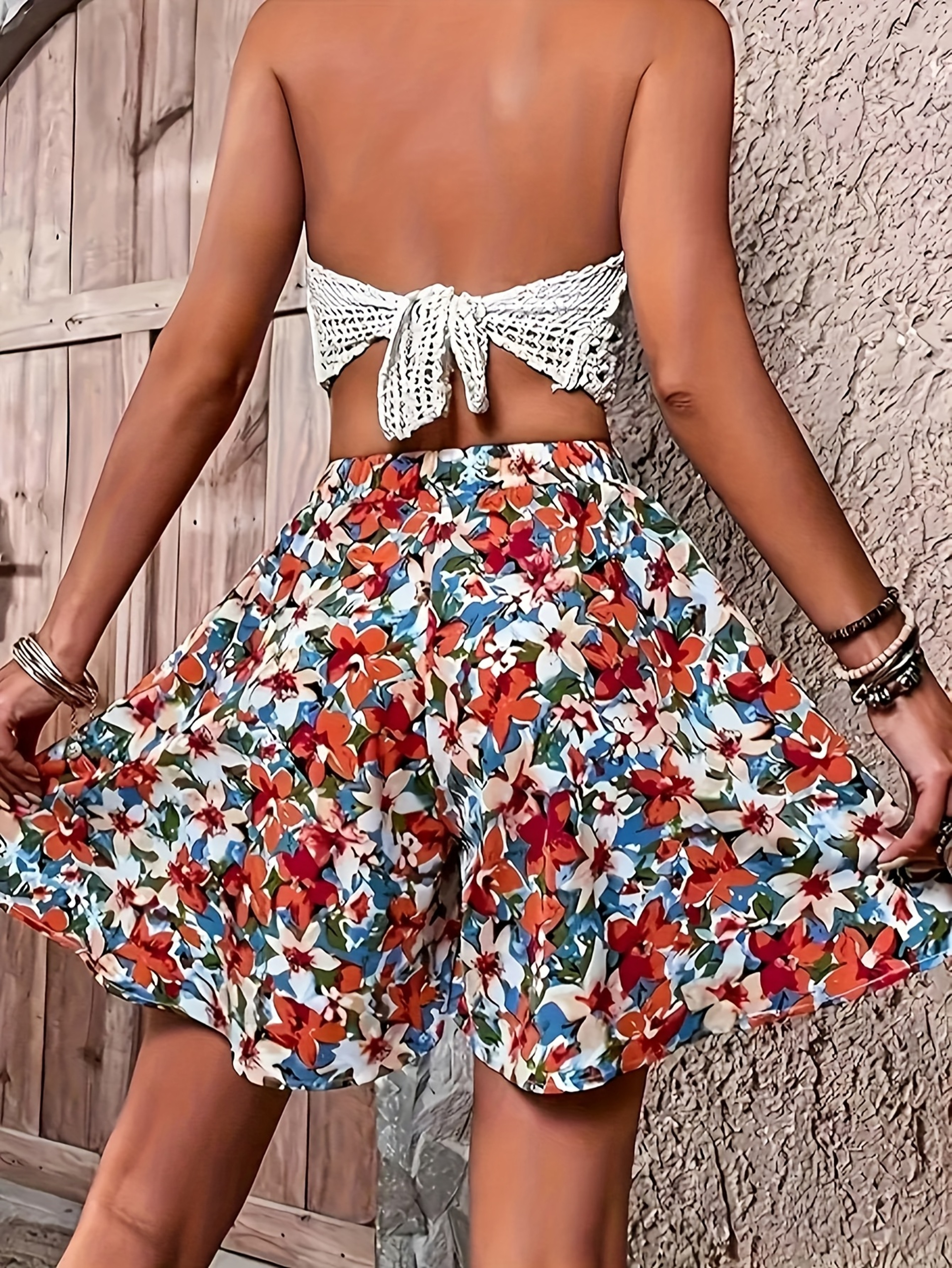 Boho Floral Elastic Waist Mini Skirt For Women Casual Summer Wear 1
