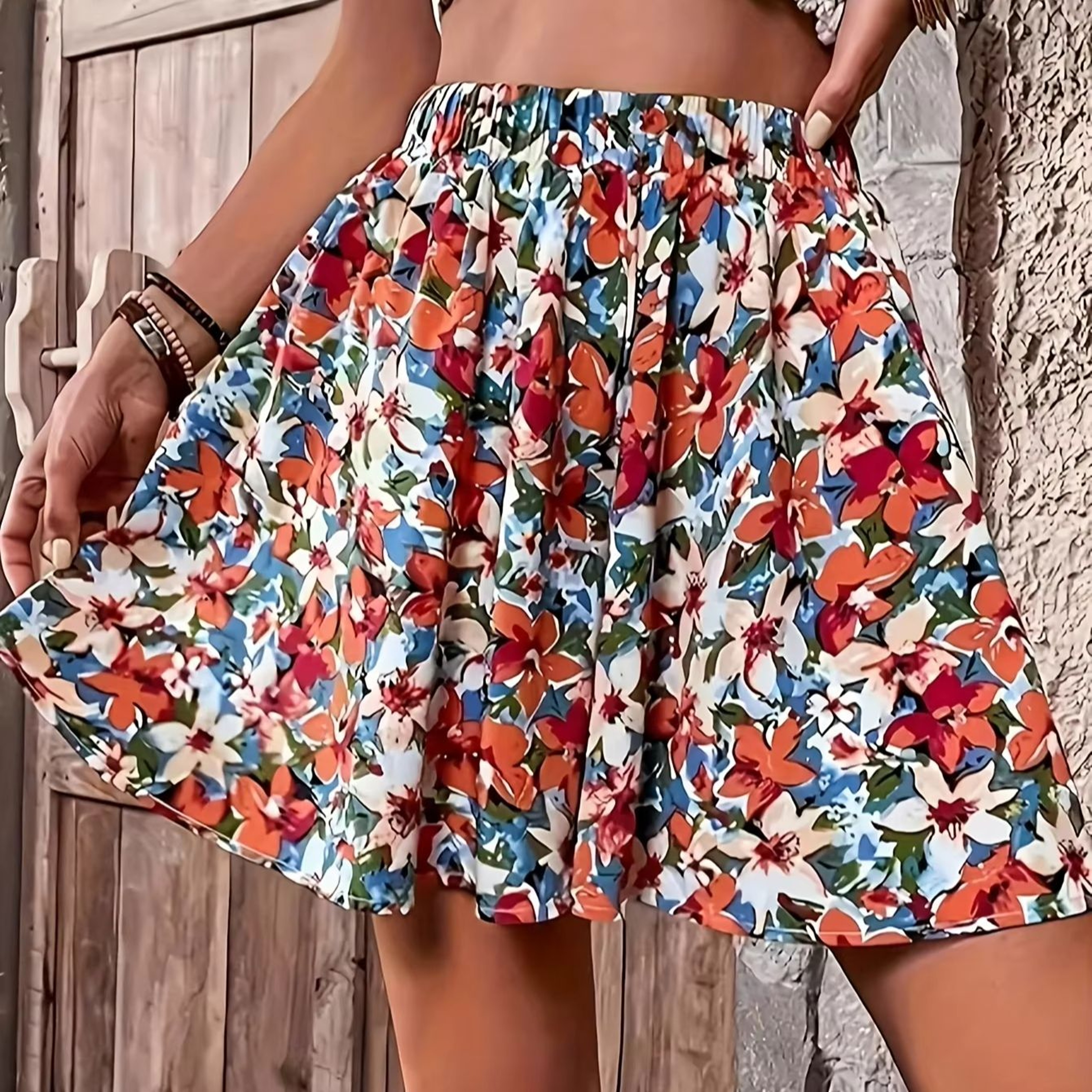 Boho Floral Elastic Waist Mini Skirt For Women Casual Summer Wear 5