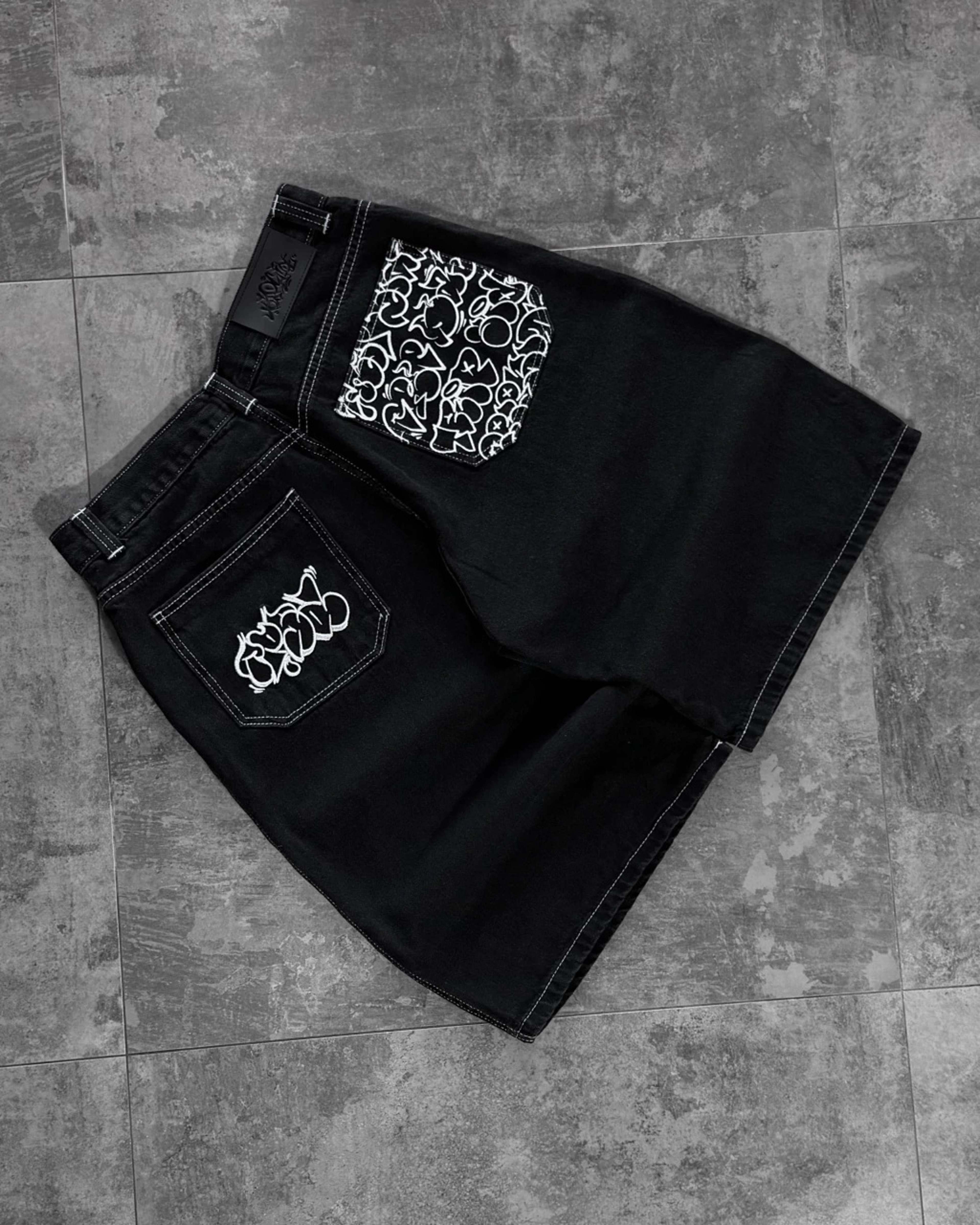Urban Fade Baggy Denim Jorts For Men Black Washed Streetwear Hip Hop Shorts 0