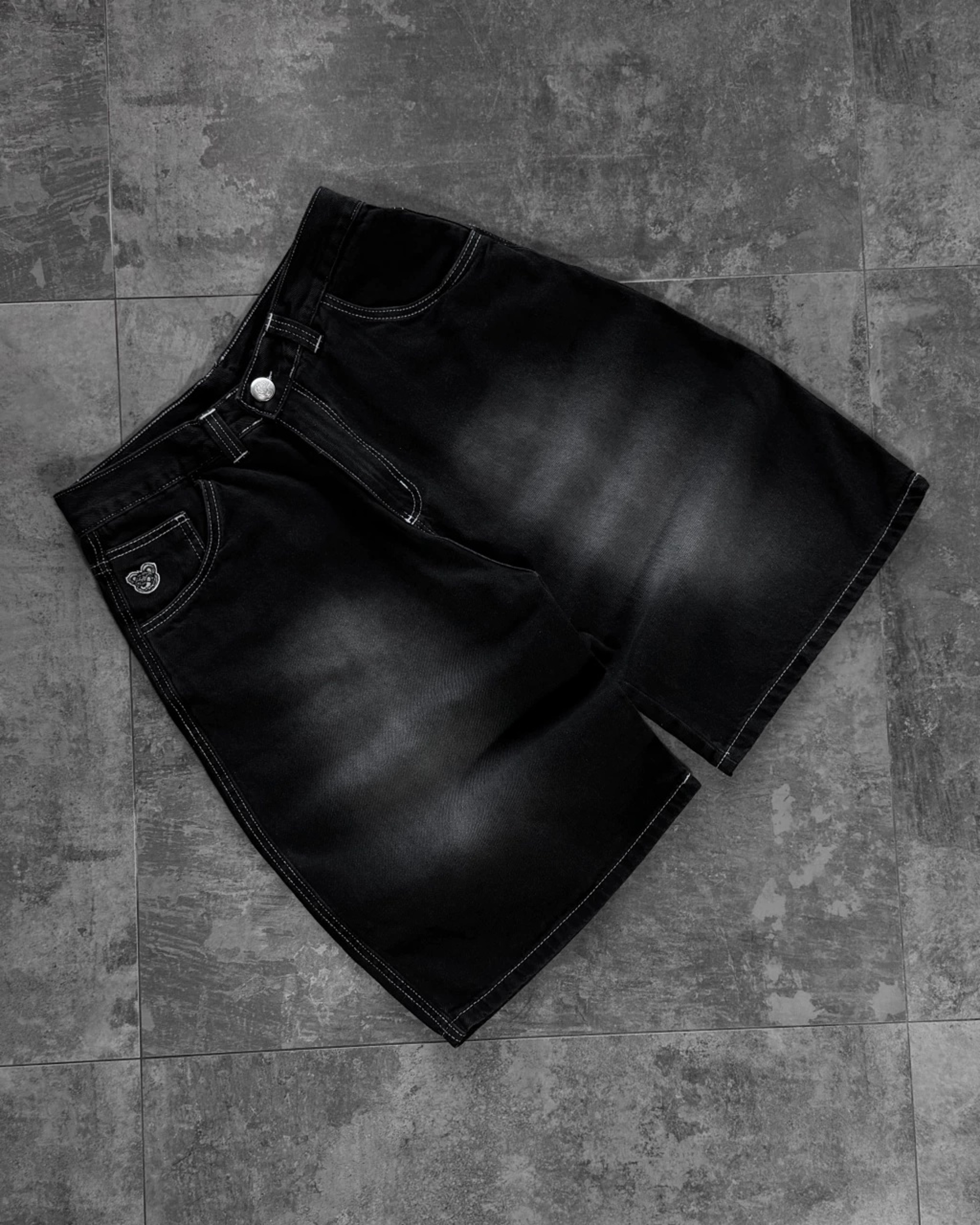 Urban Fade Baggy Denim Jorts For Men Black Washed Streetwear Hip Hop Shorts 1