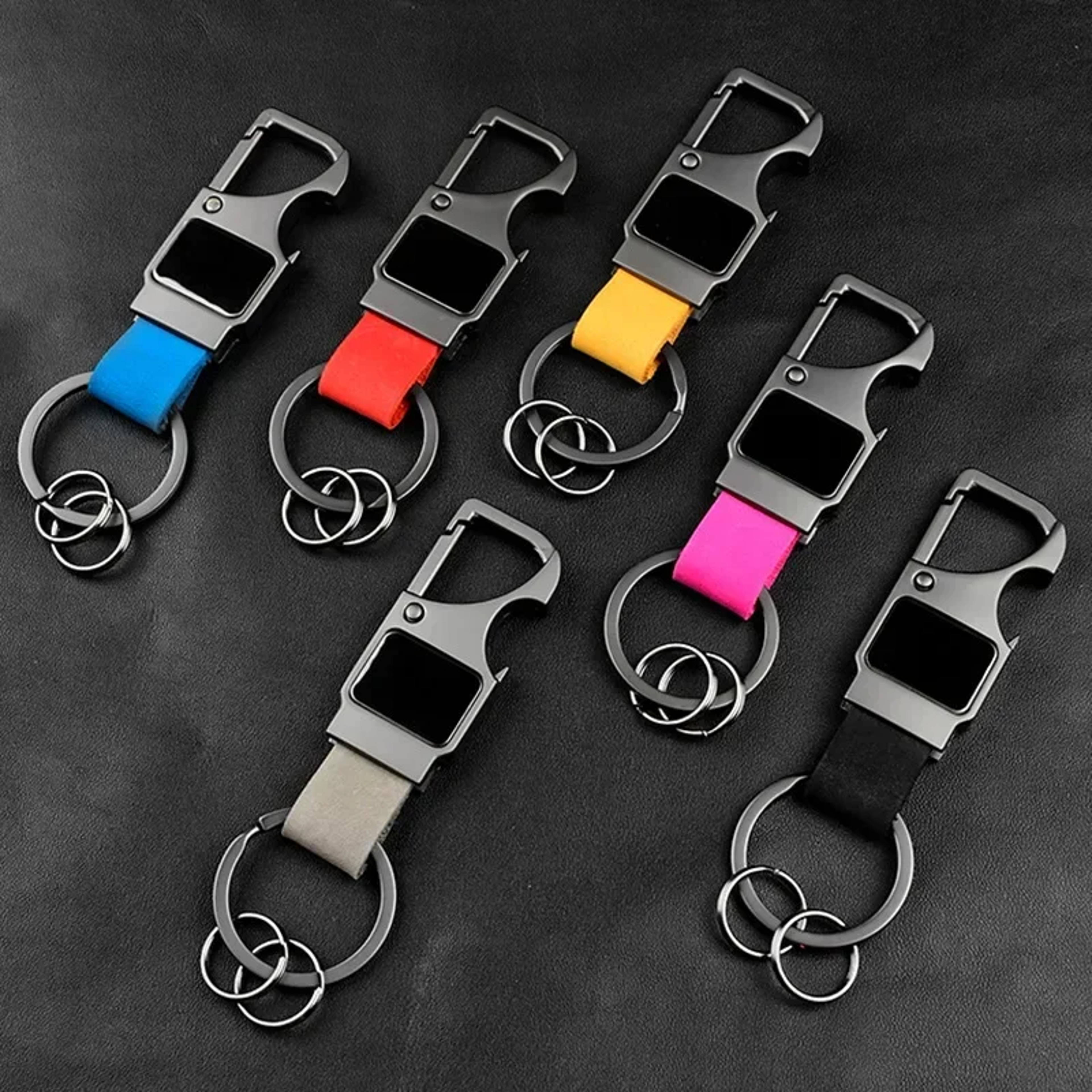 Personalized Bottle Opener Keychain Genuine Leather Custom Engraved Metal Keyring 2