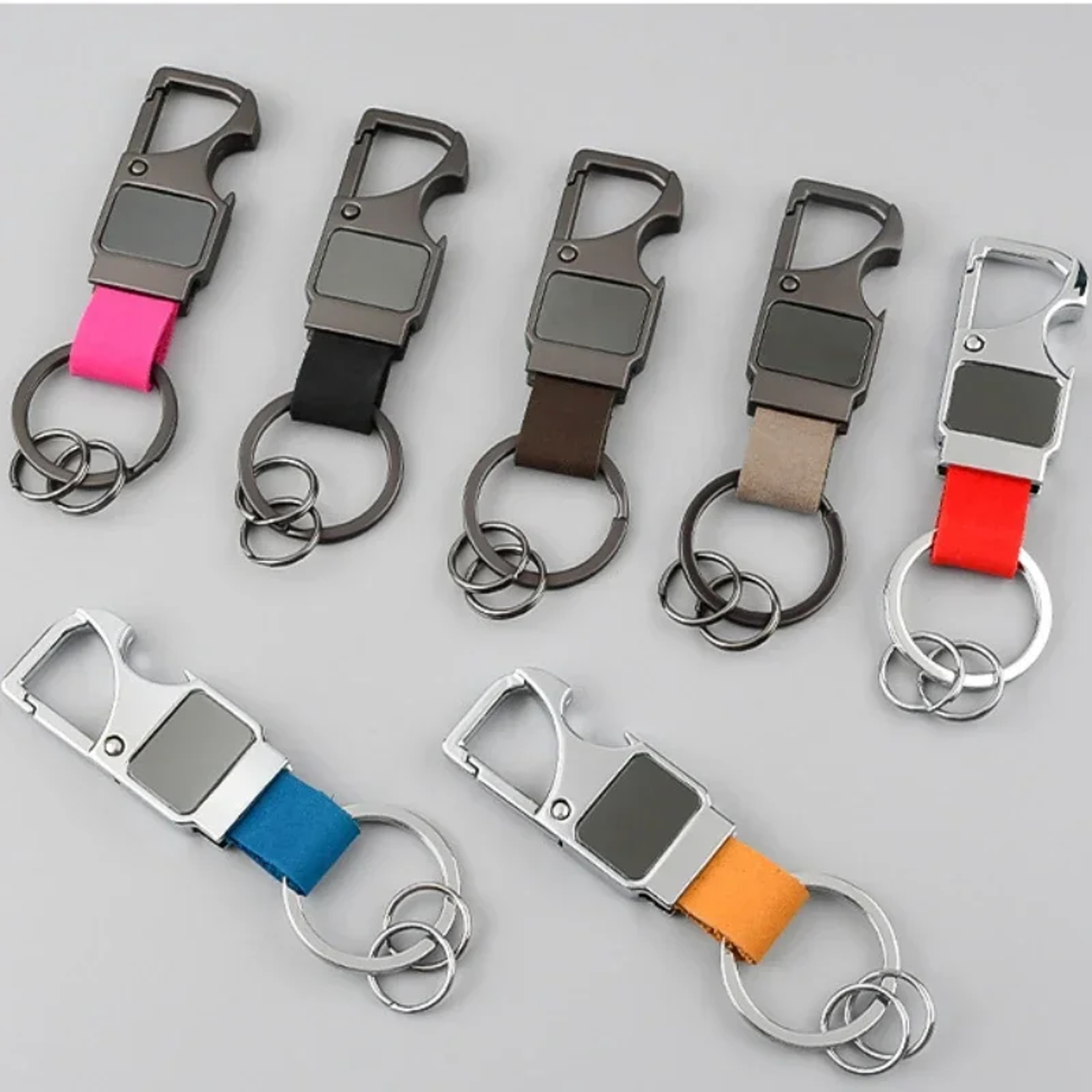 Personalized Bottle Opener Keychain Genuine Leather Custom Engraved Metal Keyring 4