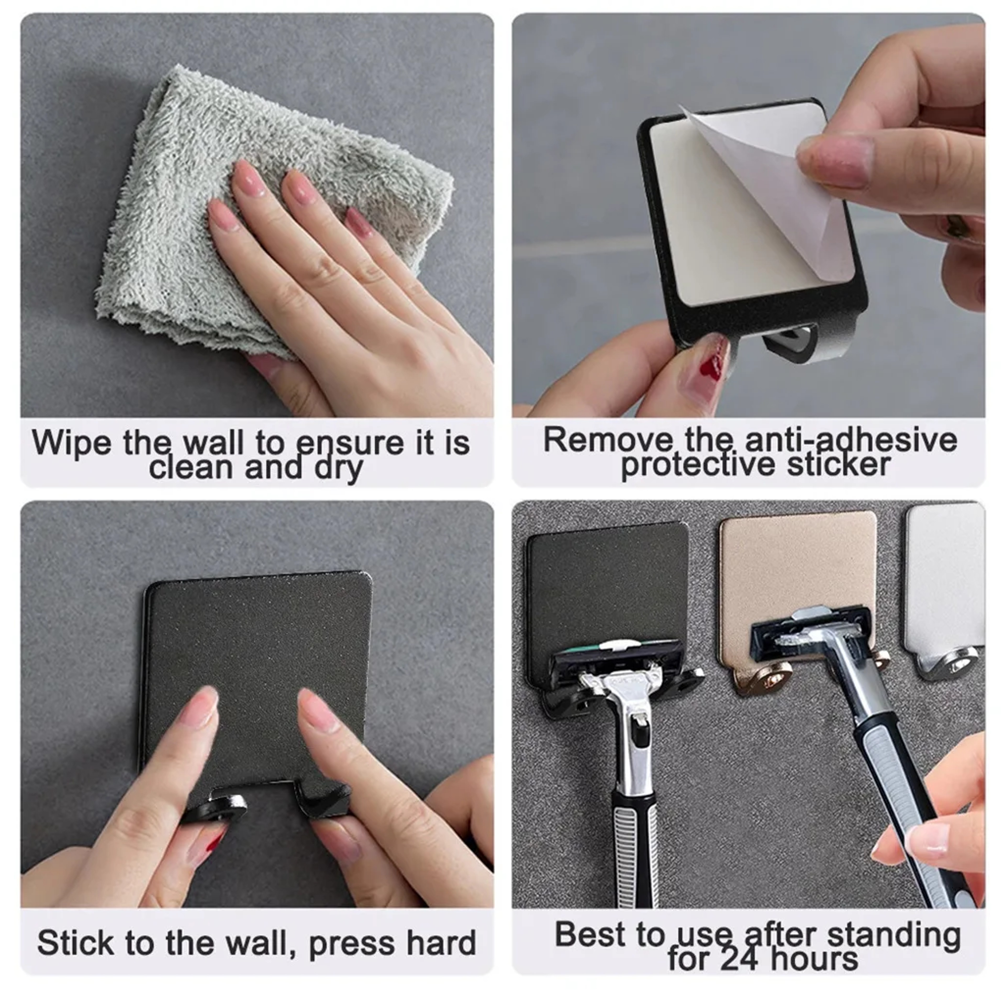 Stainless Steel Wall Mount Razor Holder Adhesive Bathroom Razor Organizer 4