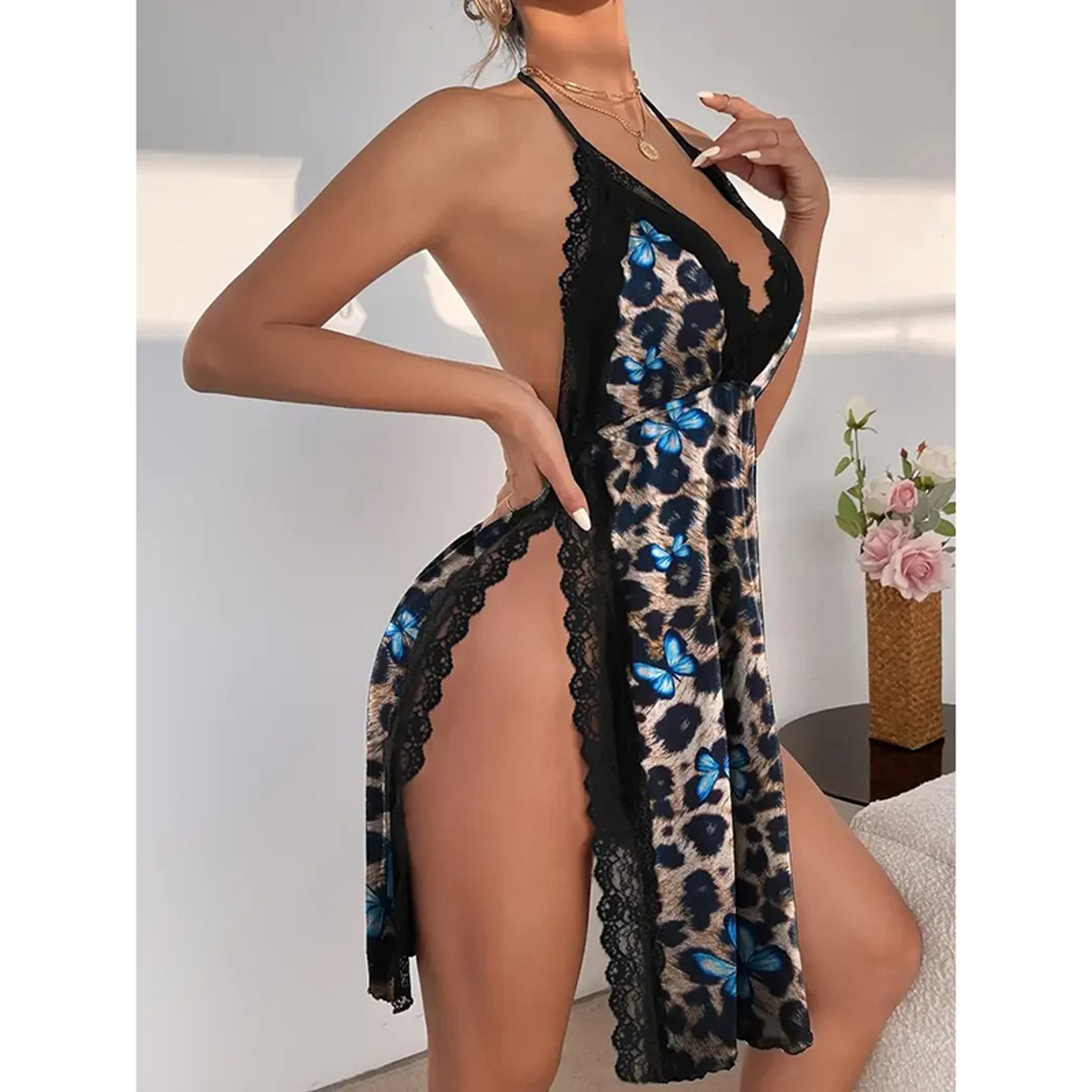 Plus Size Nightgown For Women Soft Lounge Sleep Dress With Elegant Side Slit 2