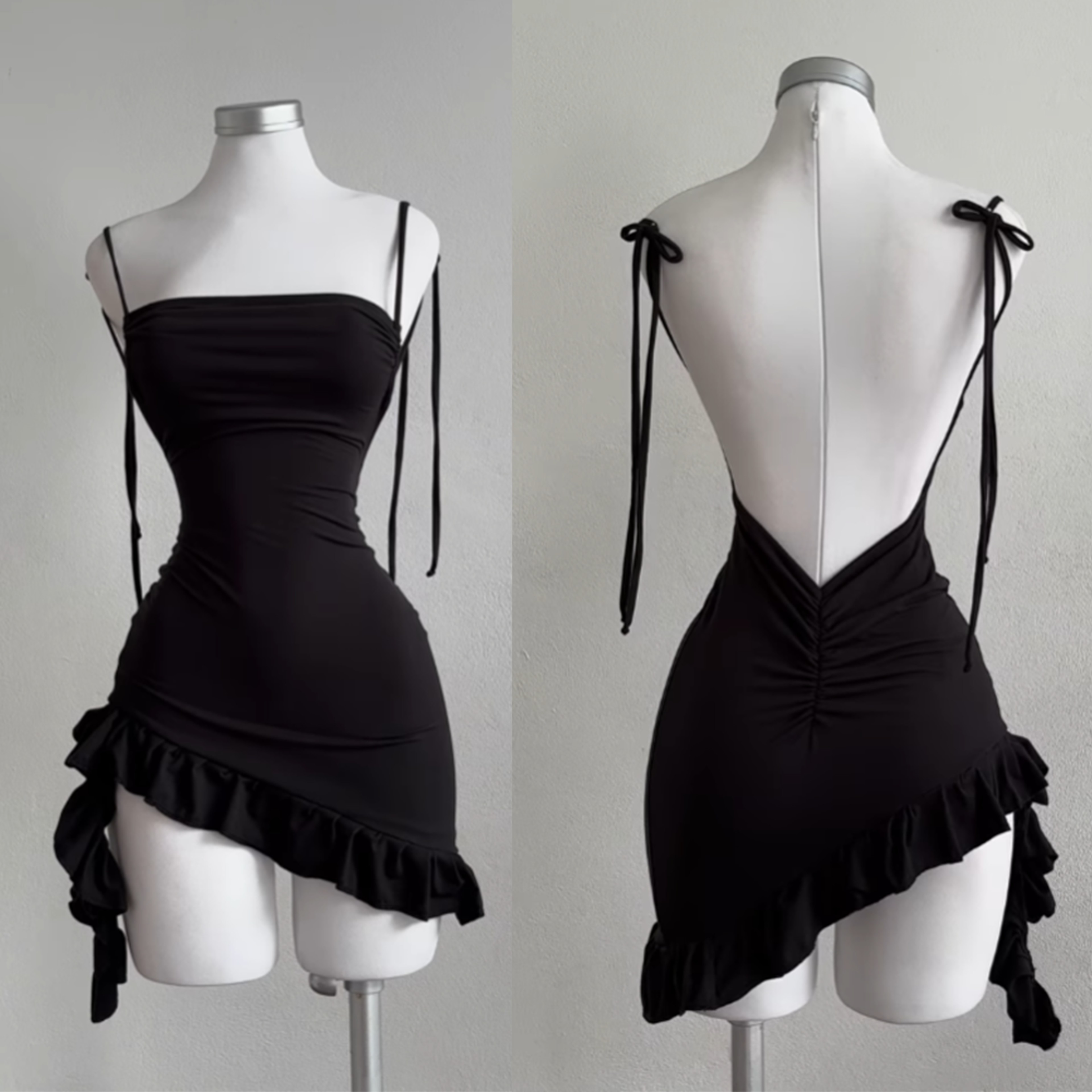 Midnight Allure Backless Mini Dress For Women Lace Up Bodycon Dress For Parties  Summer Nights 0