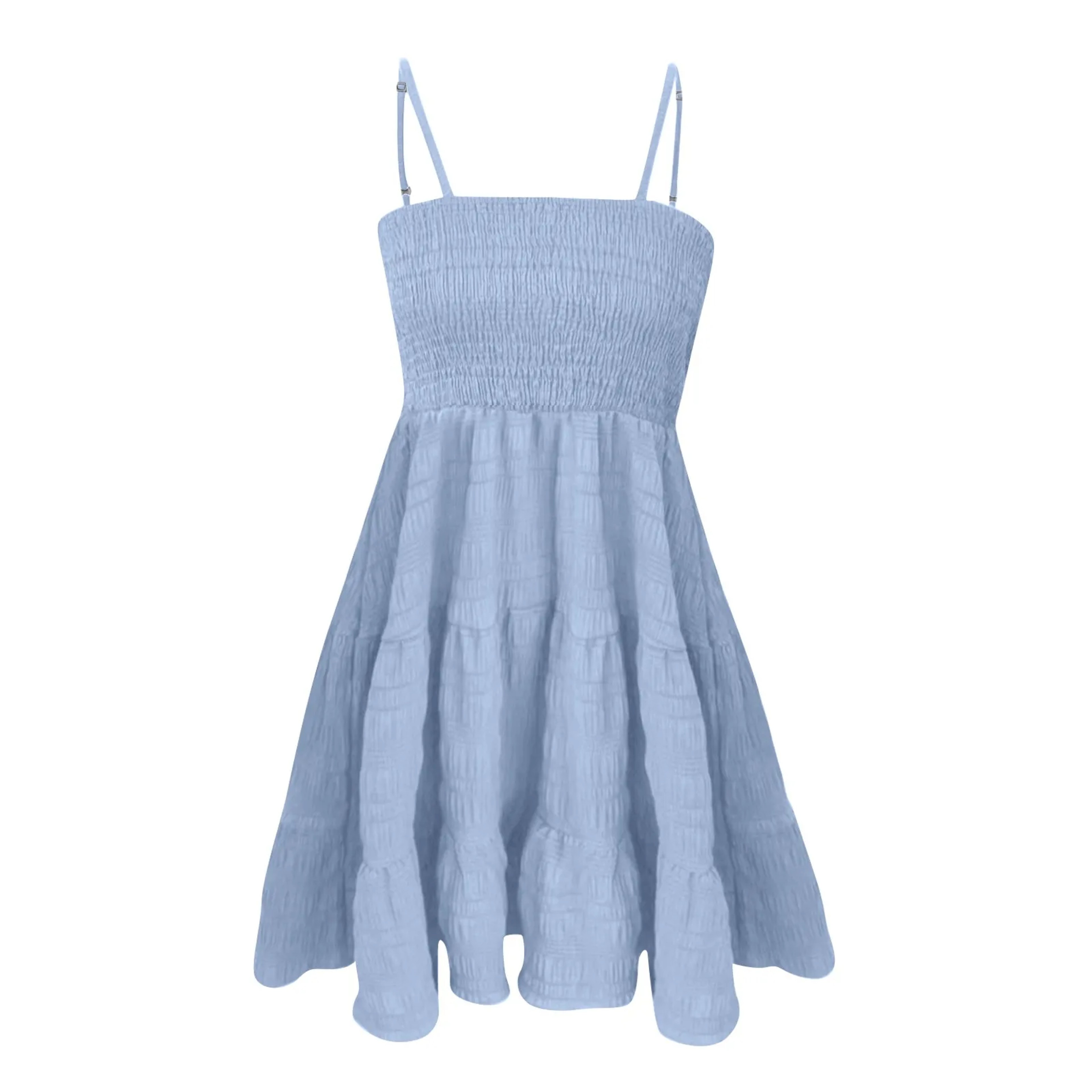 Boho Mini Beach Sundress For Women Backless Spaghetti Strap Ruffle Swing Dress 2