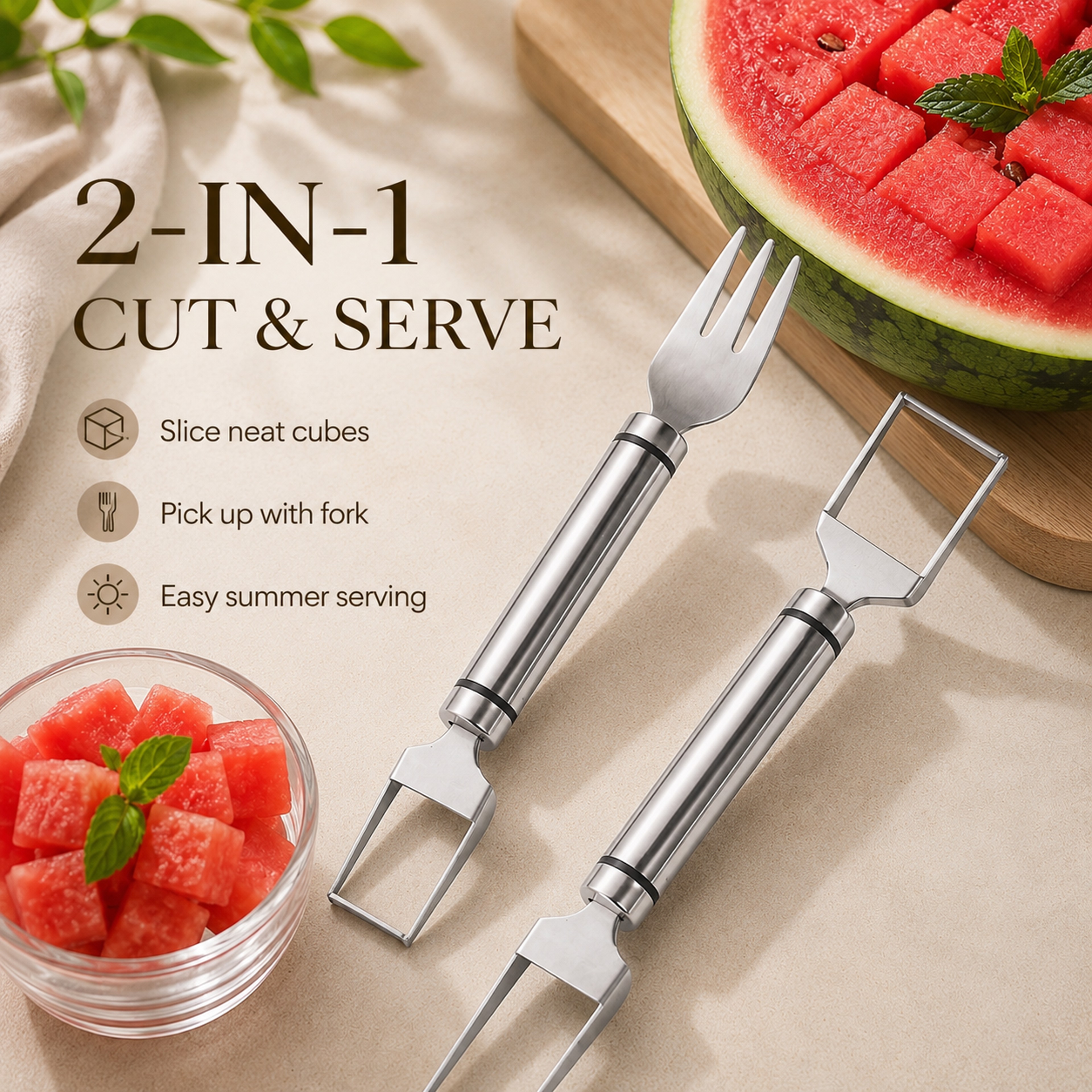 Stainless Steel Fruit Fork  Fruit Cutter Portable Fruit Slicer Kitchen Gadget 1