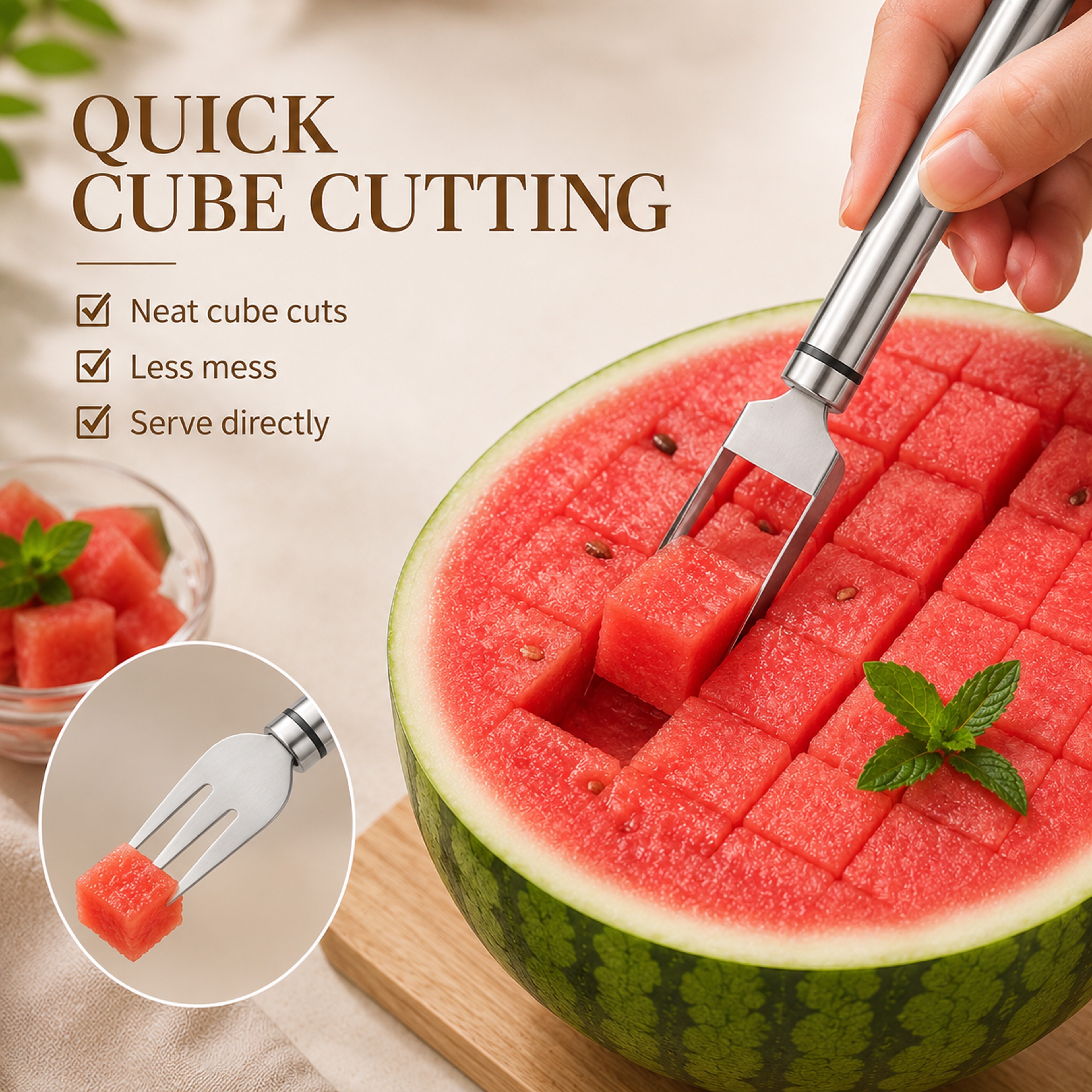 Stainless Steel Fruit Fork  Fruit Cutter Portable Fruit Slicer Kitchen Gadget 2