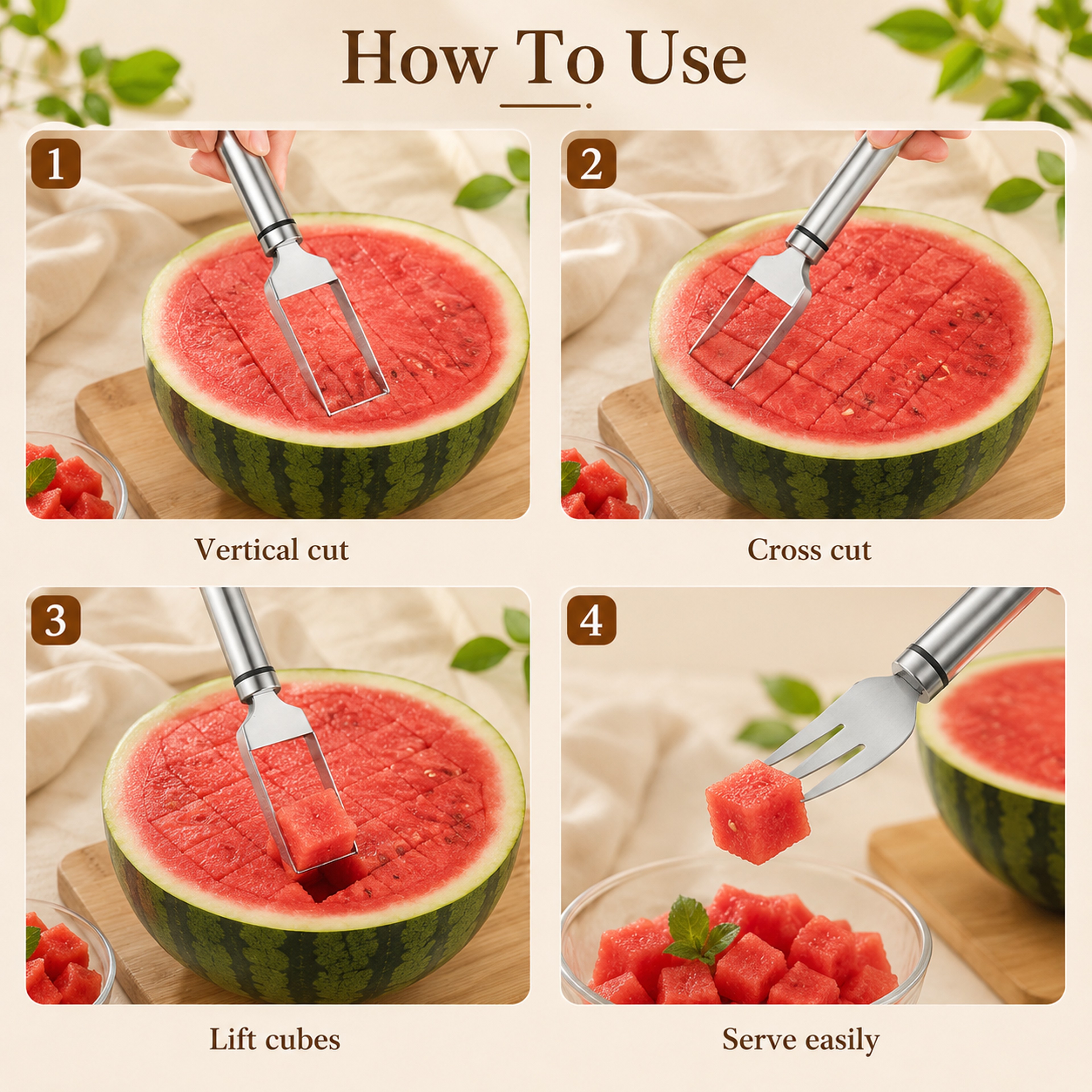 Stainless Steel Fruit Fork  Fruit Cutter Portable Fruit Slicer Kitchen Gadget 7