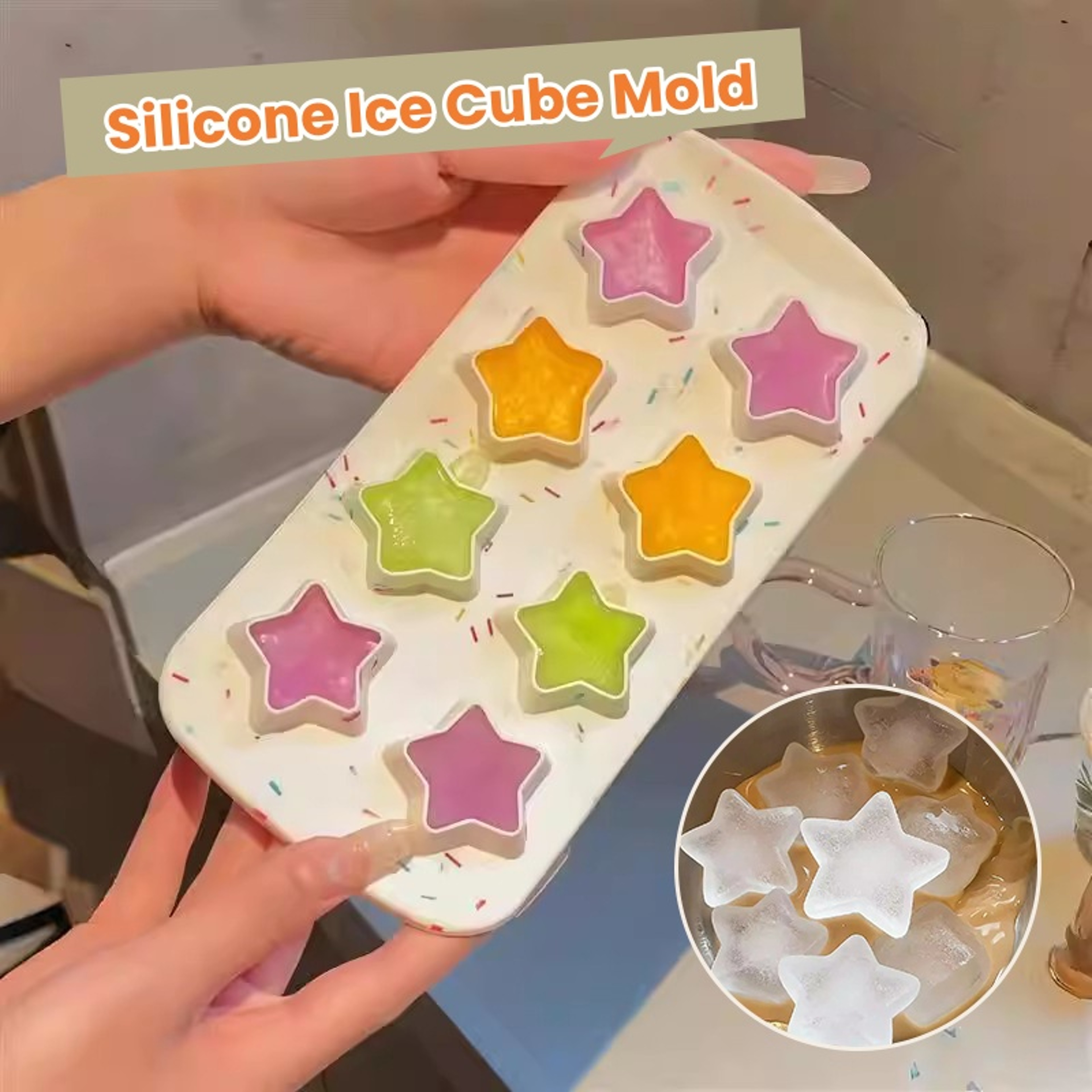 Heart  Star Silicone Ice Cube Tray For Cocktails Coffee  Creative Frozen Treats 3