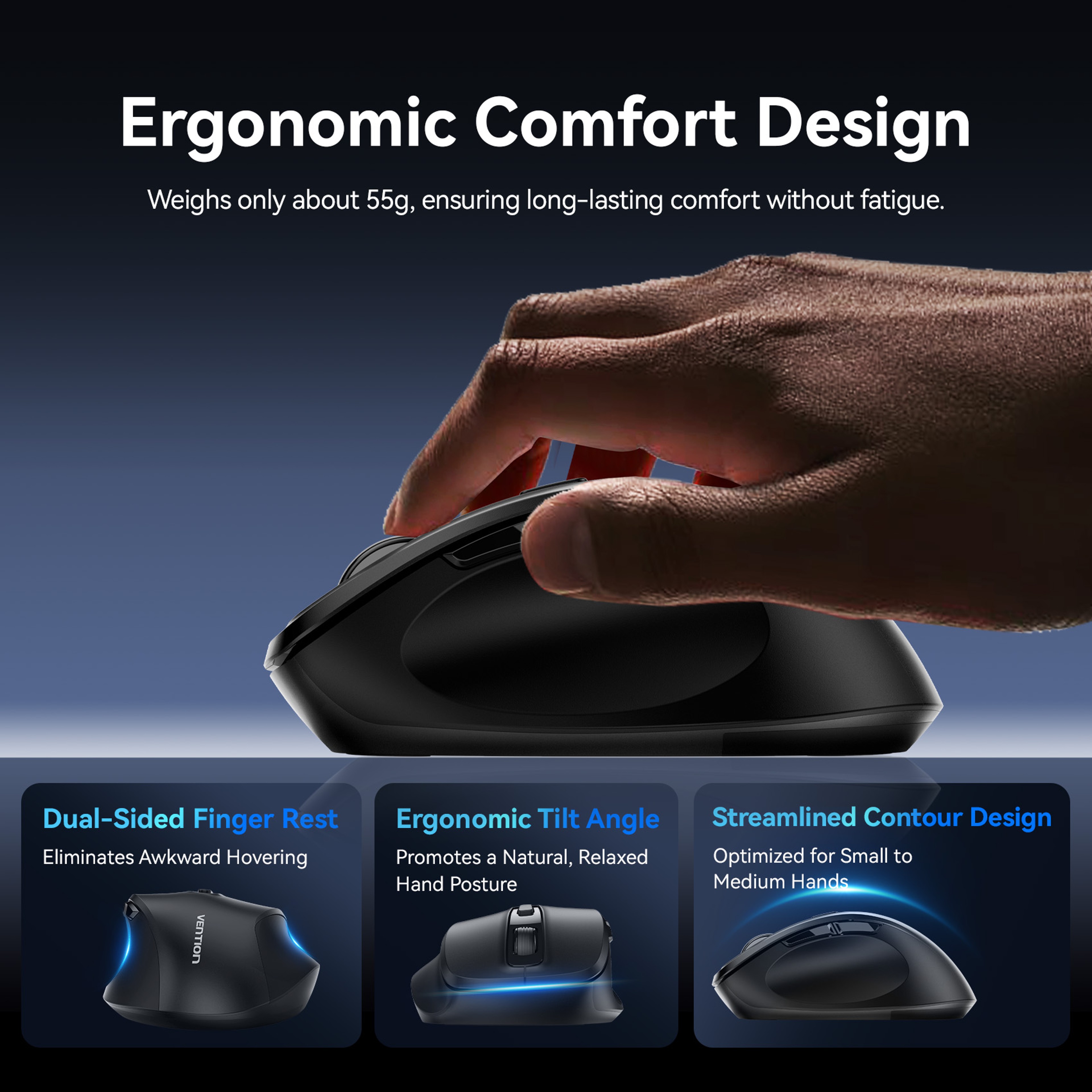 Vention Wireless Bluetooth Mouse Dual Mode Ergonomic DPI Silent Mouse For Laptop Mac  PC 5