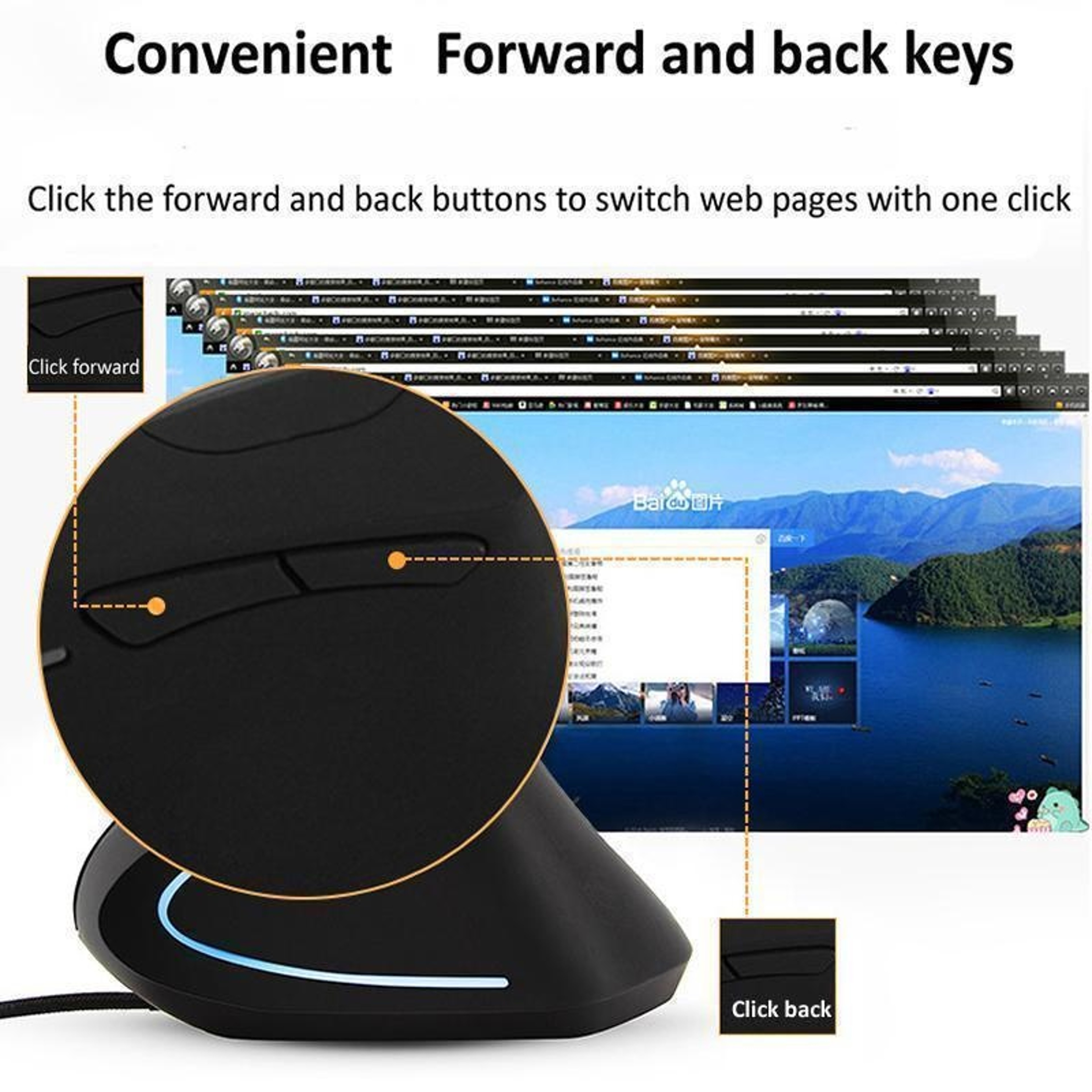 RGB Ergonomic Vertical Mouse DPI Wired USB Gaming  Office Mouse 5